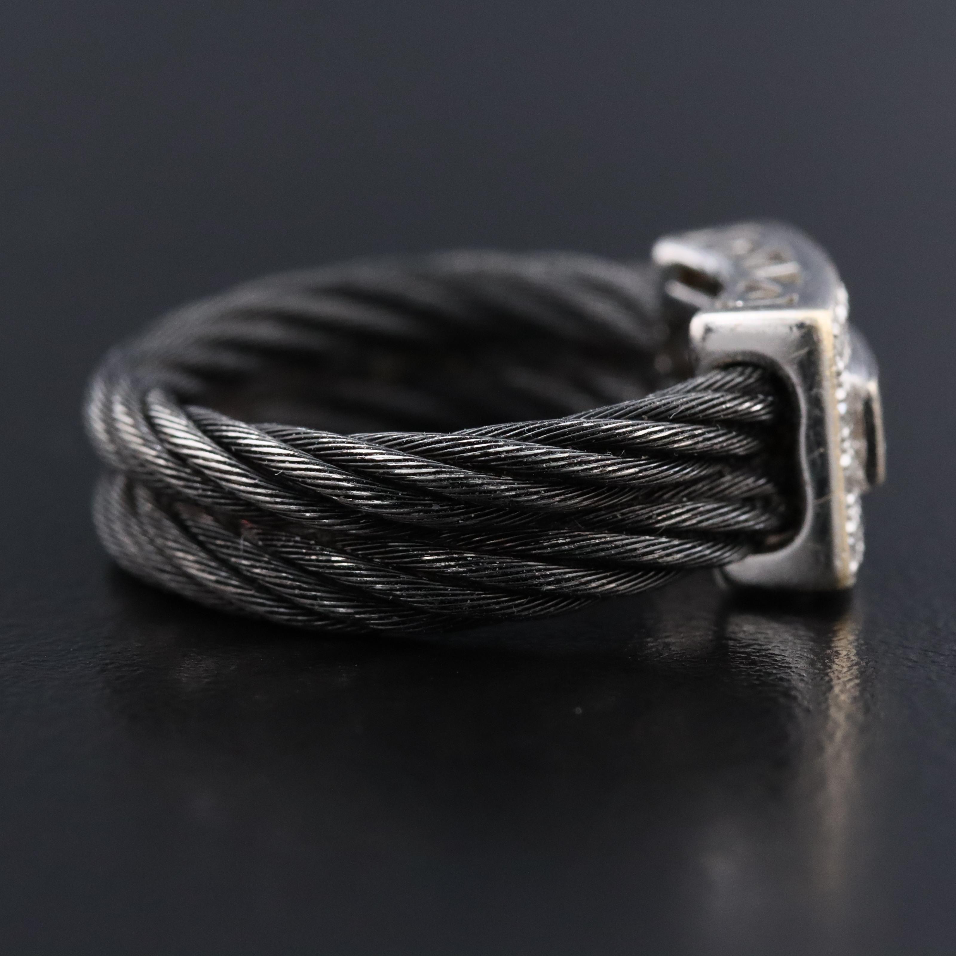 ALOR 18K Station with Stainless Steel 0.54 CTW Diamond Cable Ring