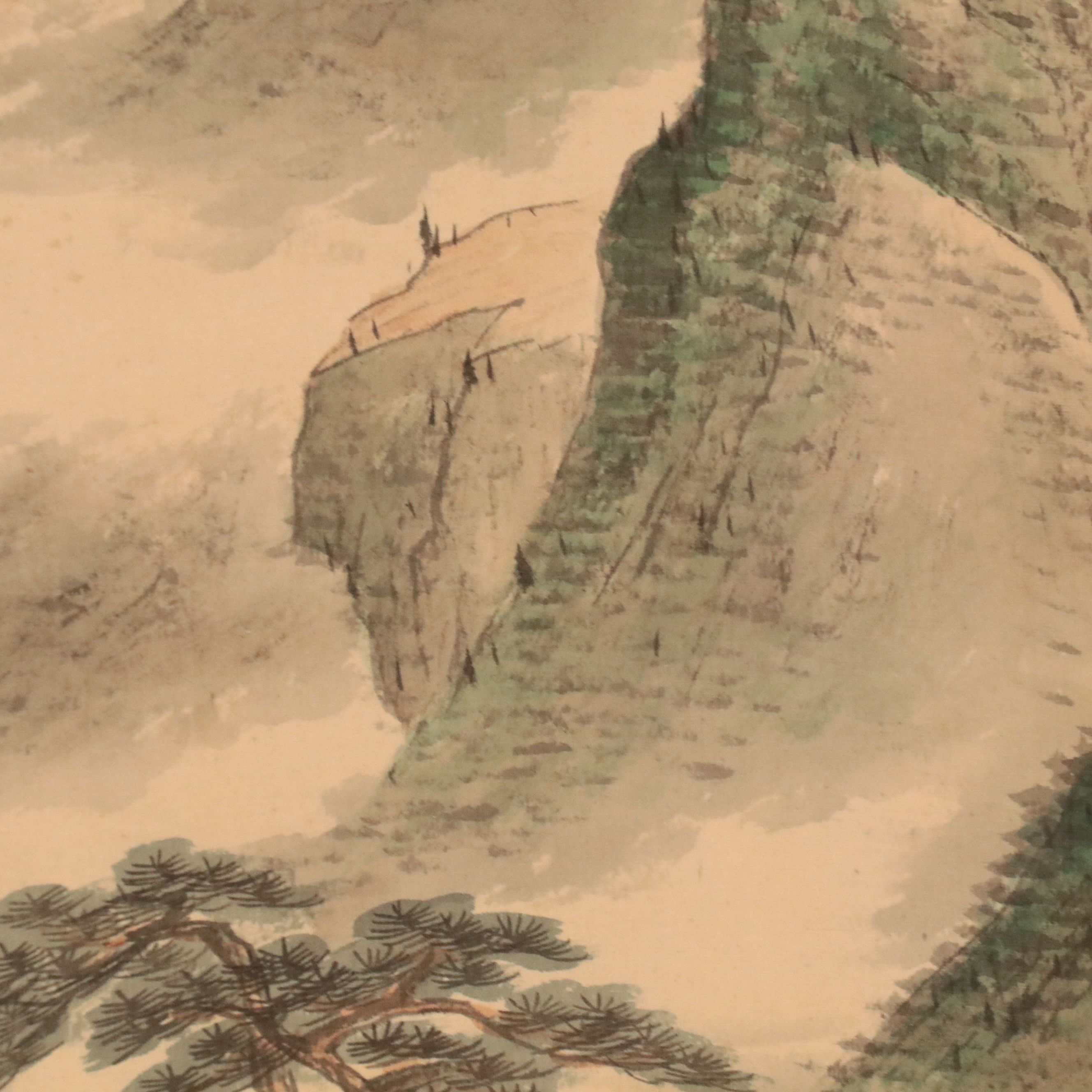 Japanese Watercolor Sansui Landscape Scroll, Late 19th Century