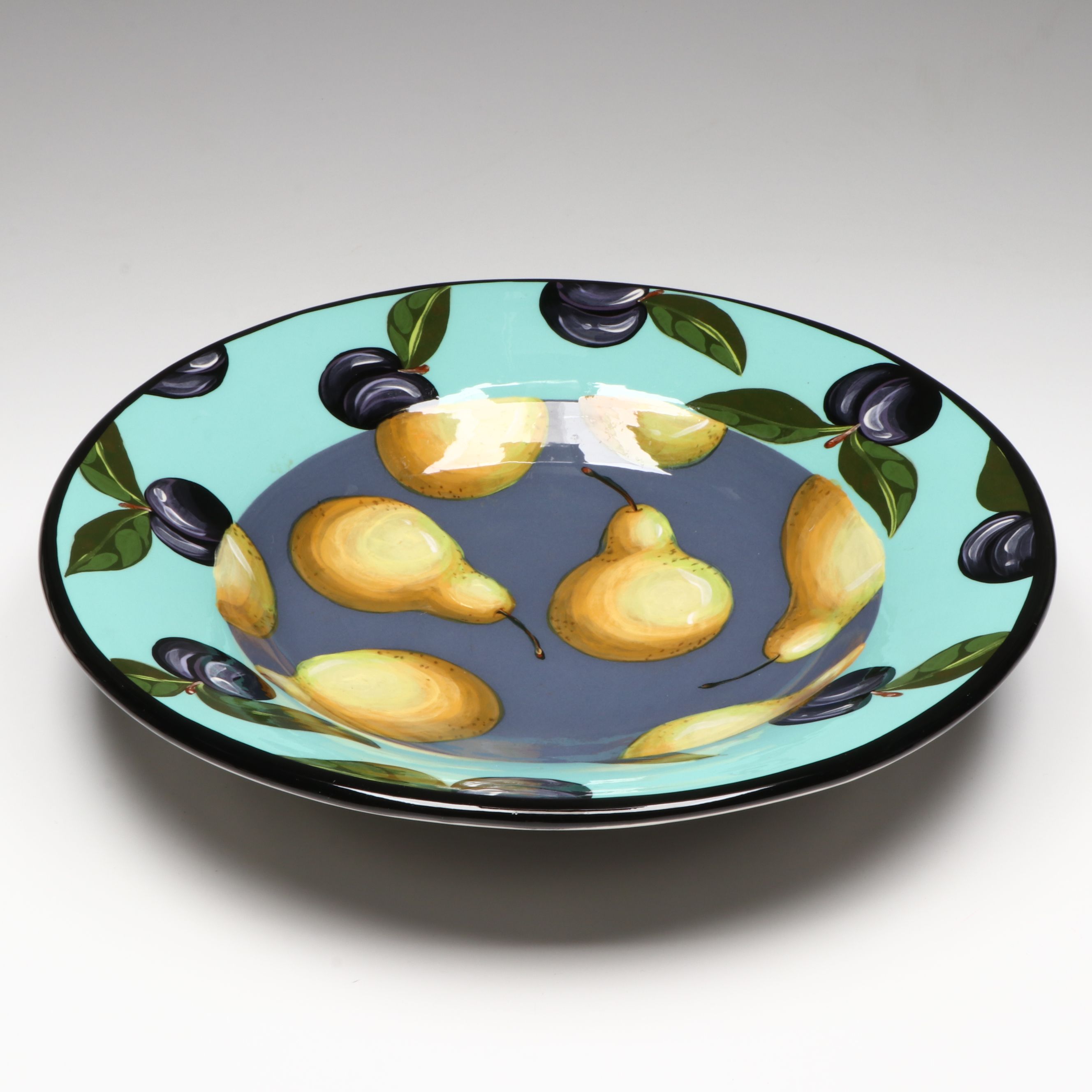 Droll Designs Hand-Painted Fruit Motif Serving Bowls