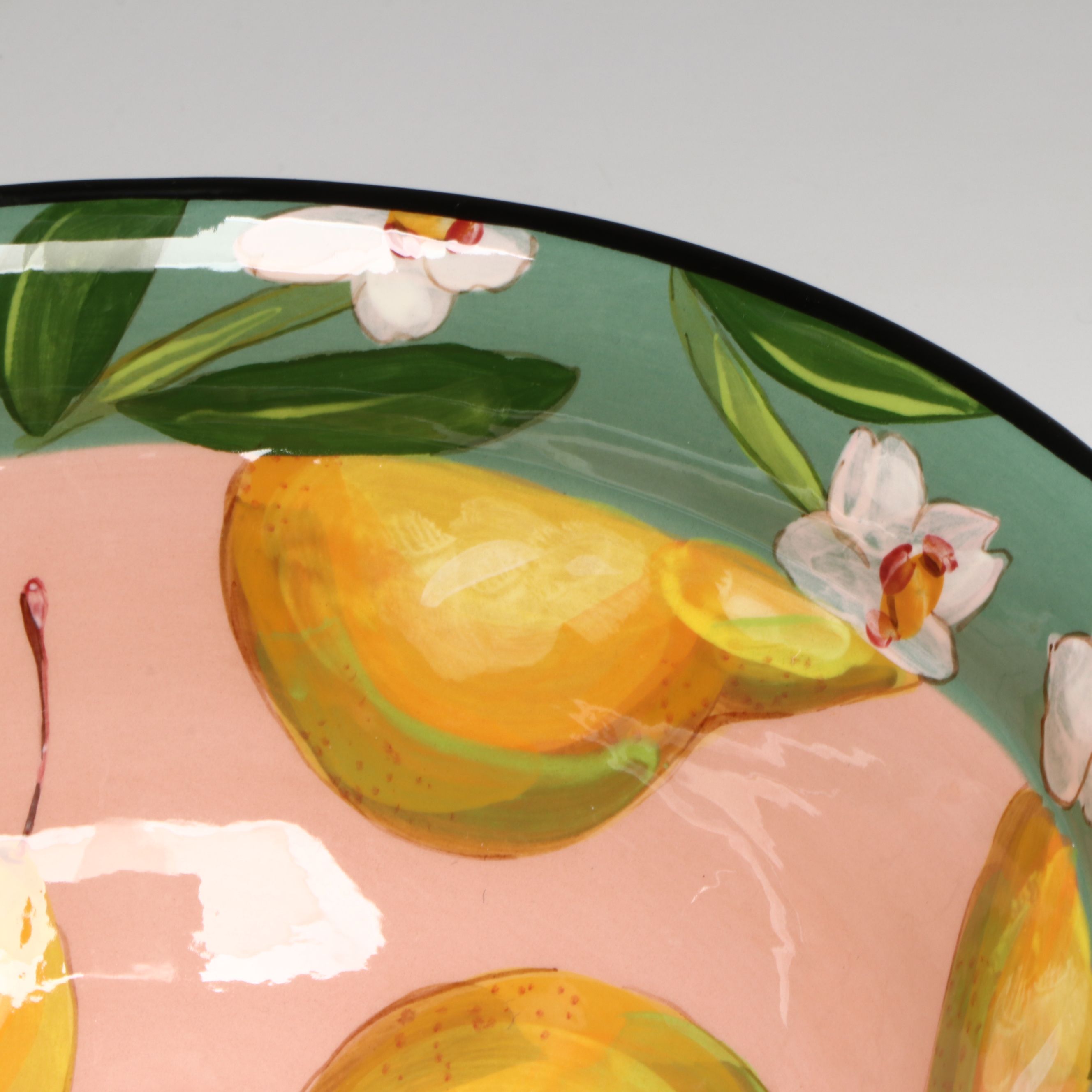 Droll Designs Hand-Painted Fruit Motif Serving Bowls