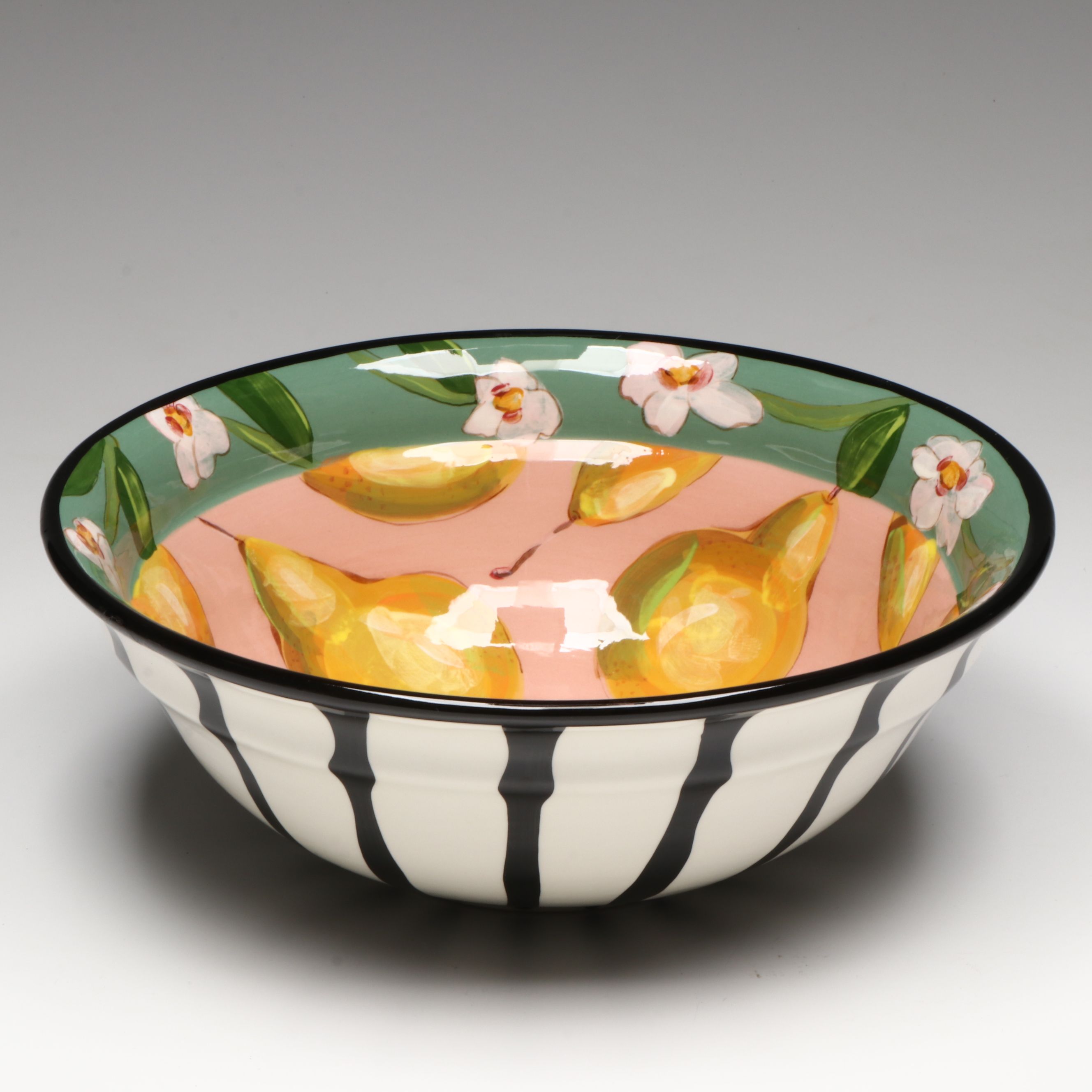Droll Designs Hand-Painted Fruit Motif Serving Bowls