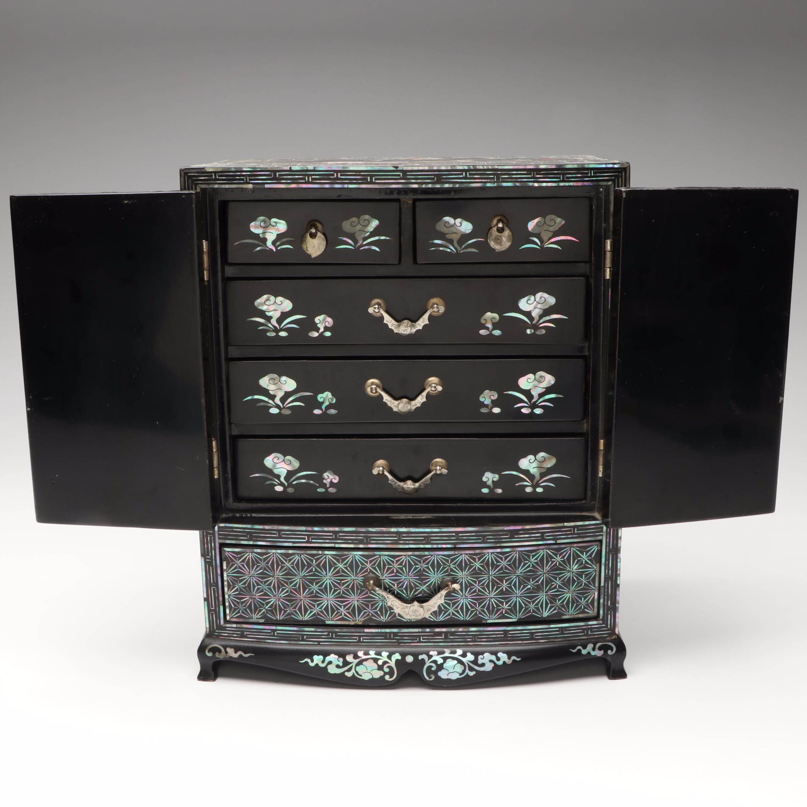 Chinese Abalone Inlaid Black Lacquer Jewelry Box