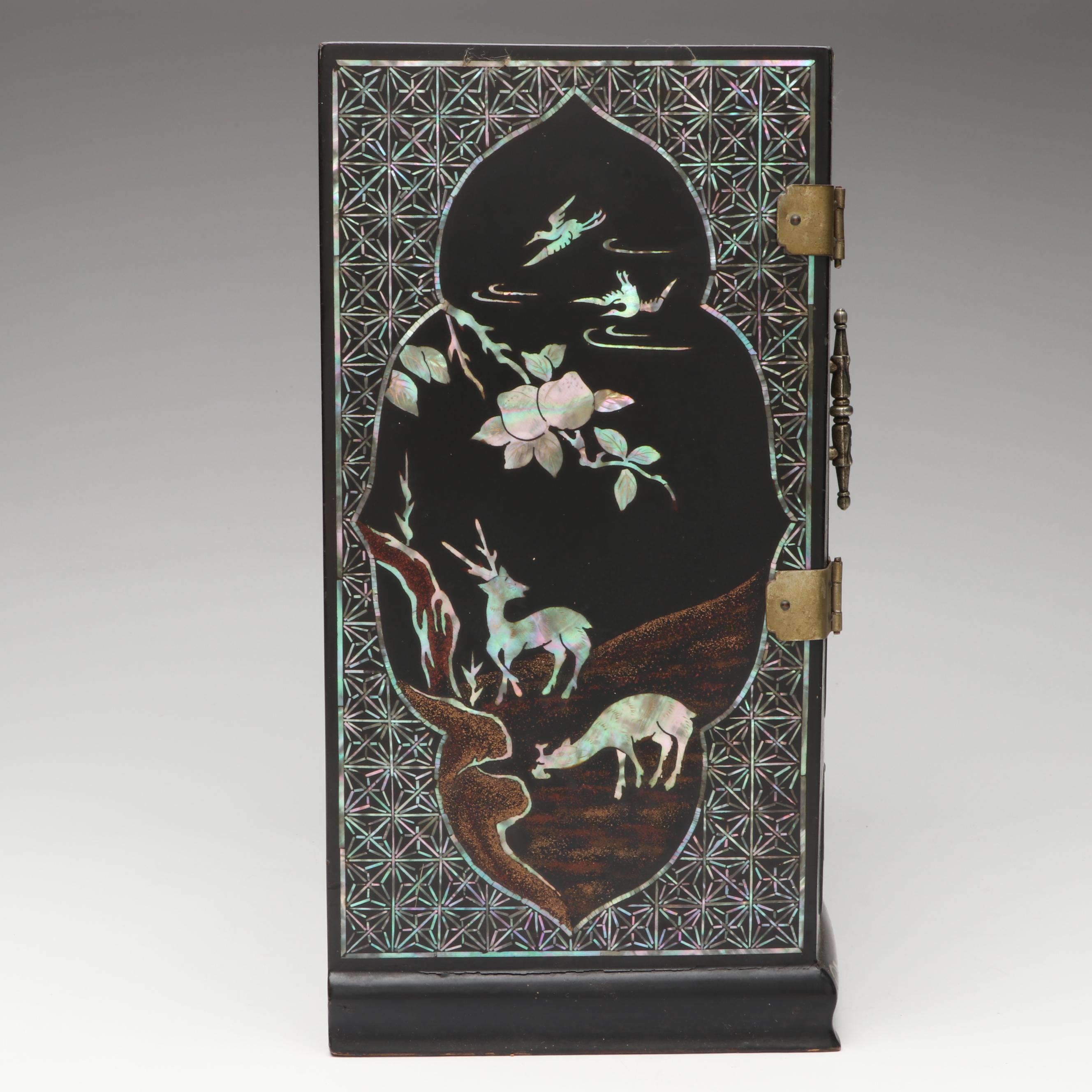 Chinese Abalone Inlaid Black Lacquer Jewelry Box