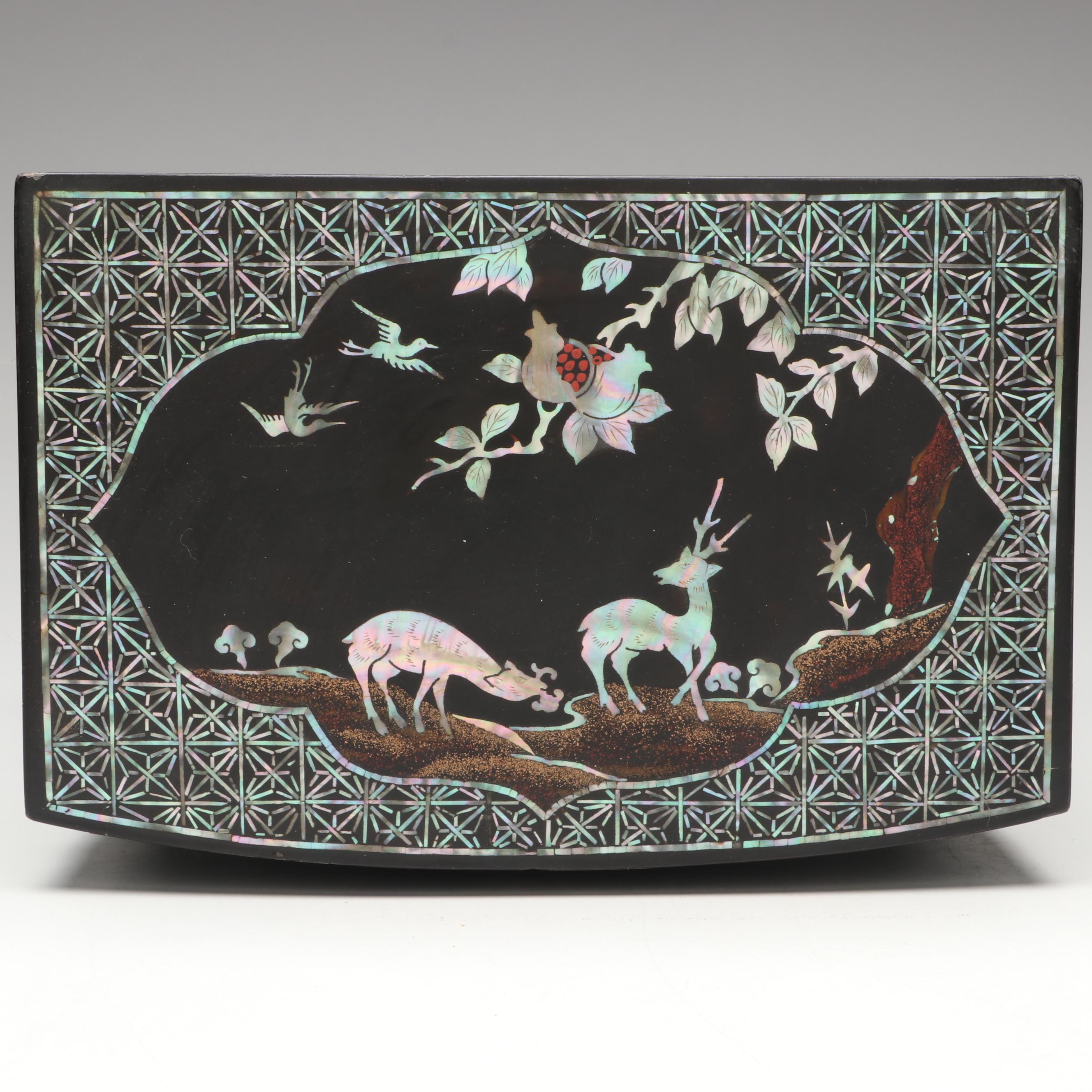 Chinese Abalone Inlaid Black Lacquer Jewelry Box
