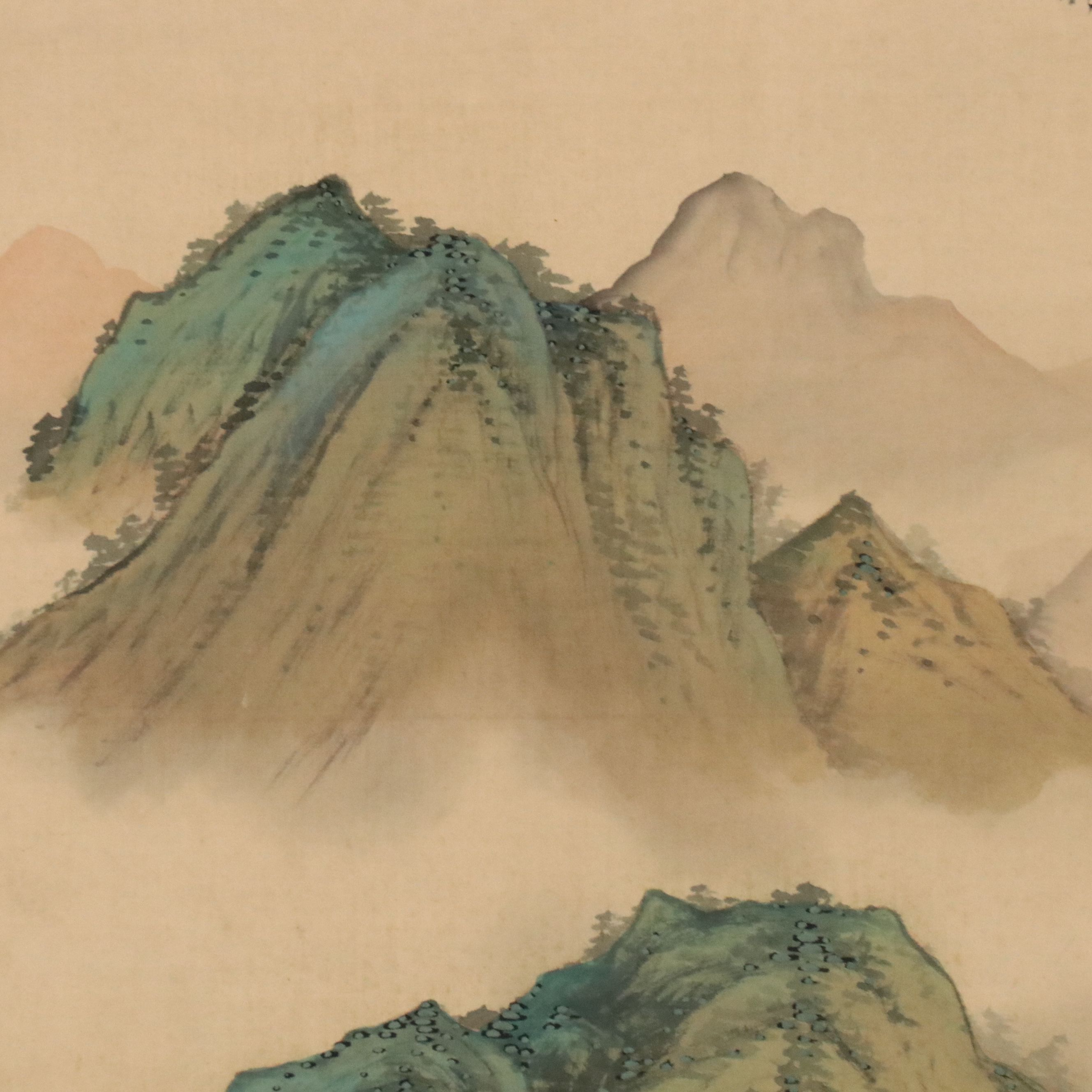 Japanese Gouache Mountain Landscape Scroll, Early 20th Century