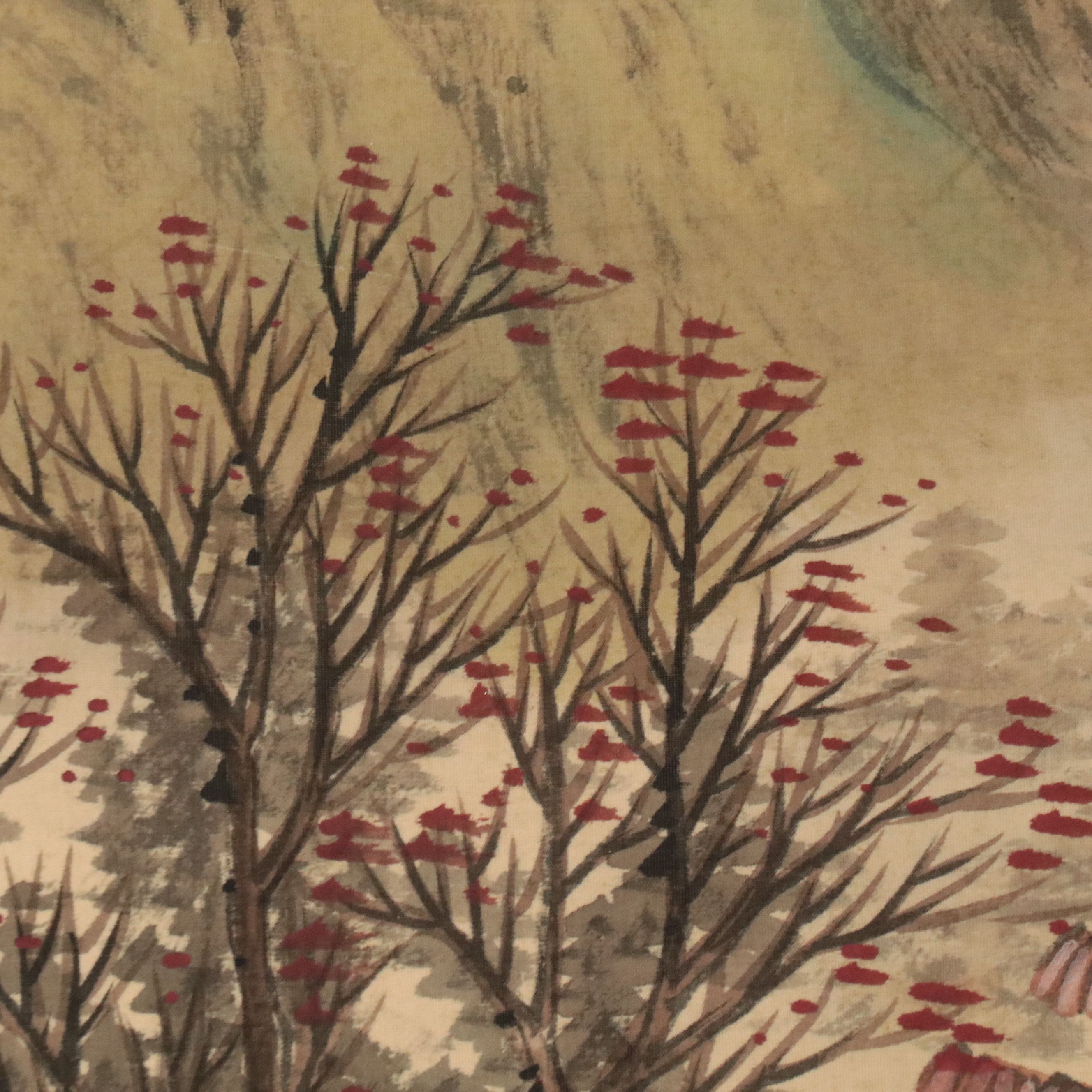 Japanese Gouache Mountain Landscape Scroll, Early 20th Century