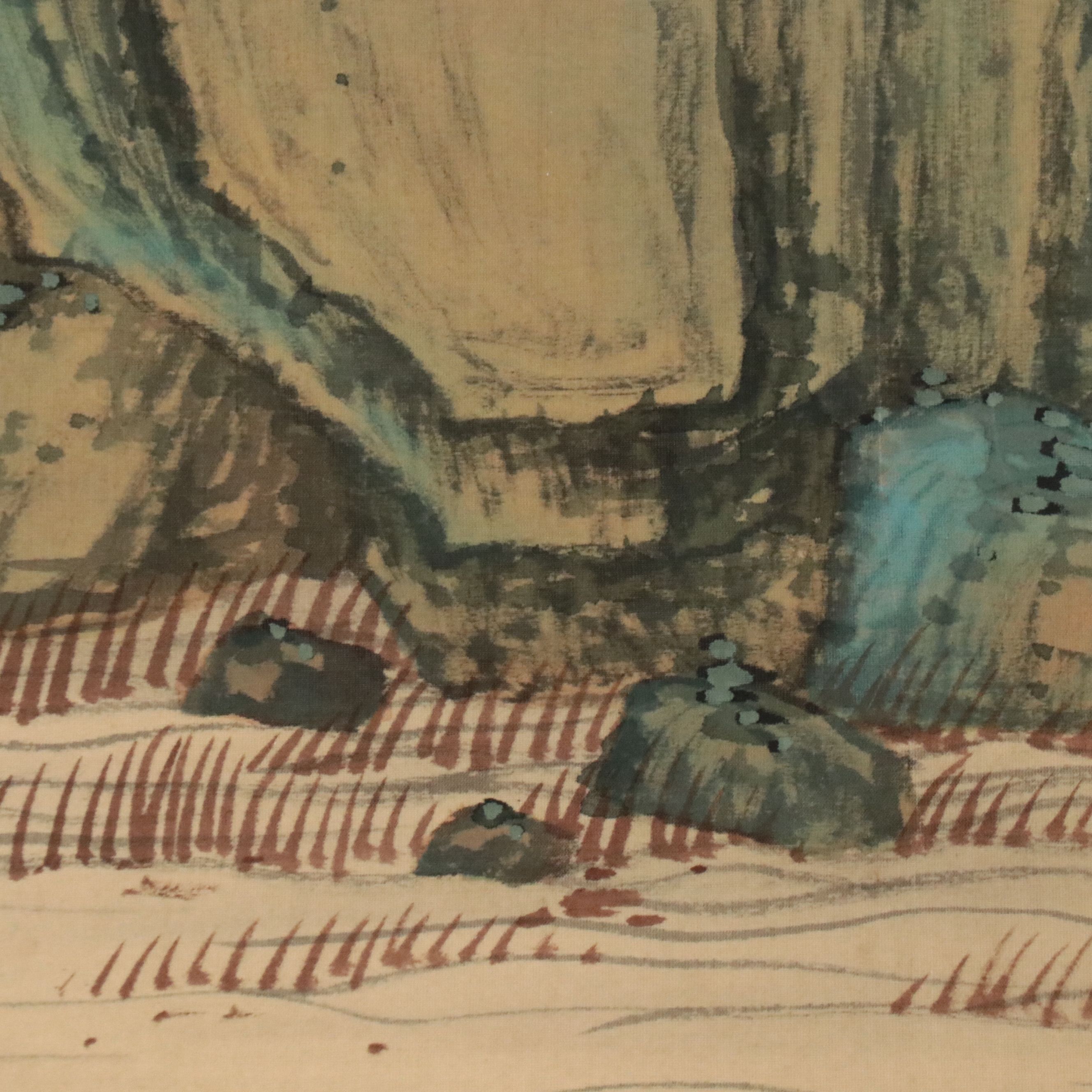 Japanese Gouache Mountain Landscape Scroll, Early 20th Century