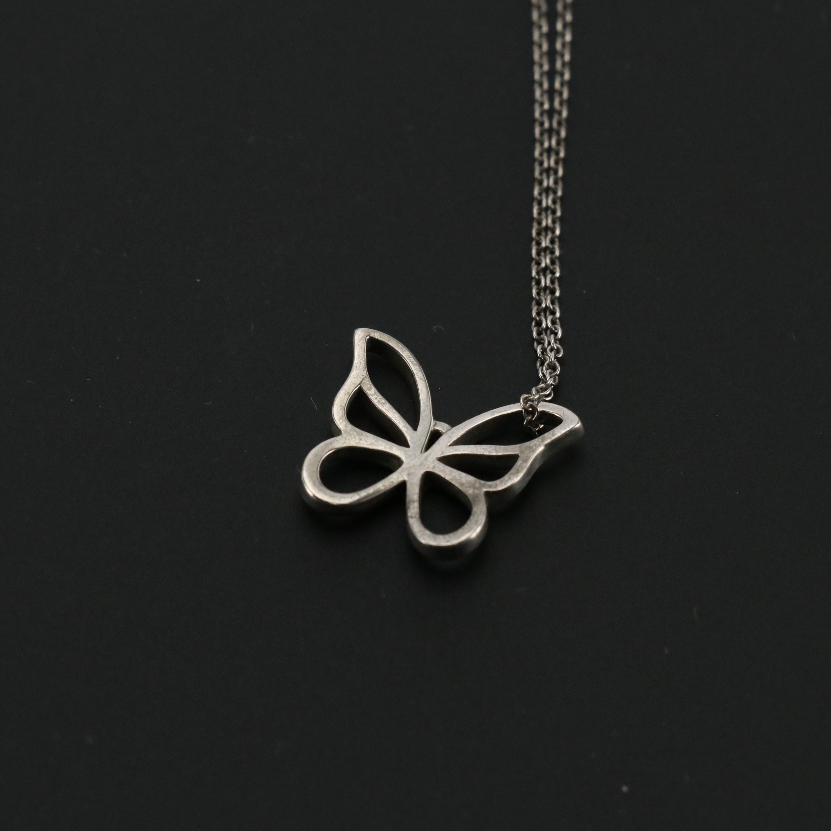 Tiffany & Co. Sterling Cutout Butterfly Pendant Necklace in Box