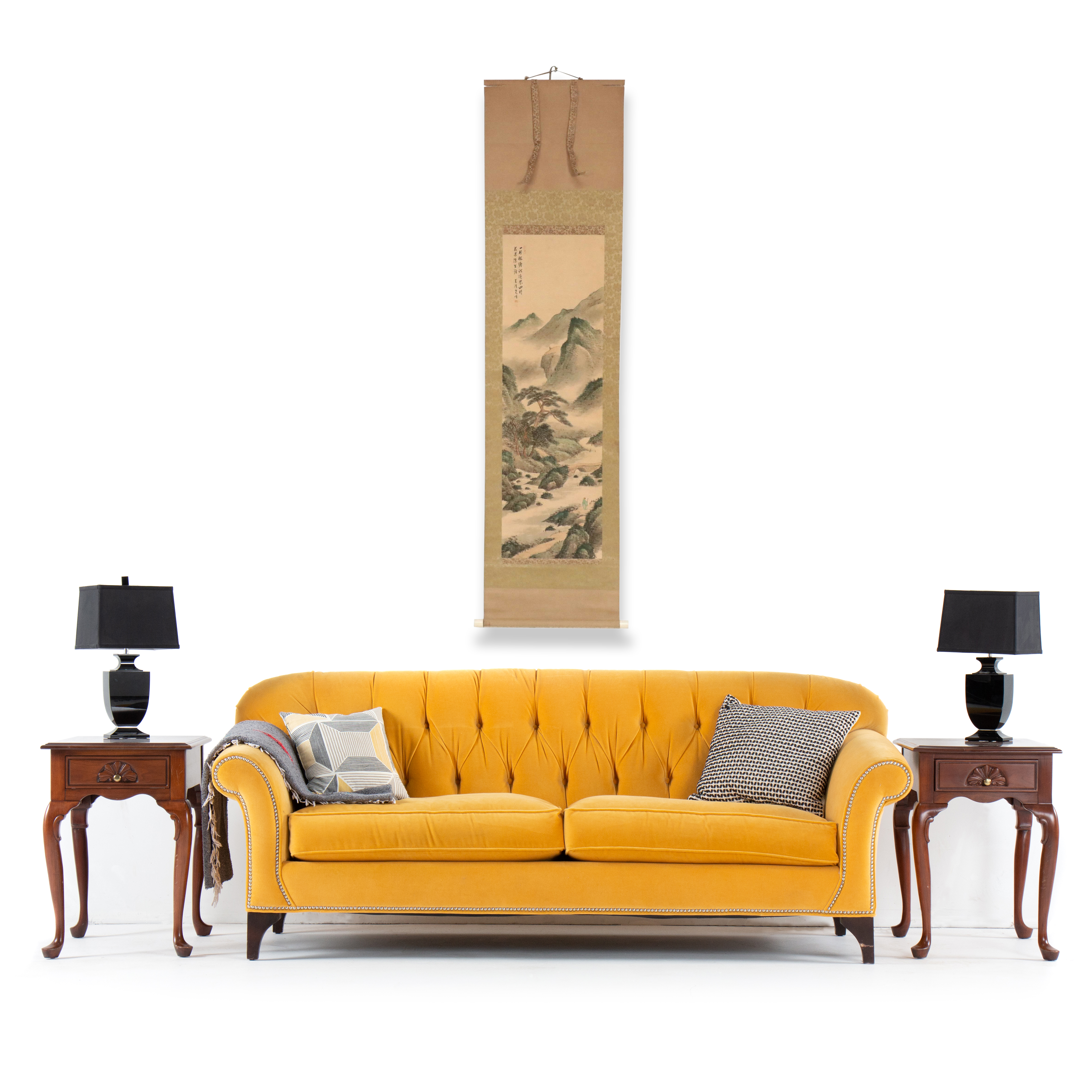 Japanese Watercolor Sansui Landscape Scroll, Late 19th Century