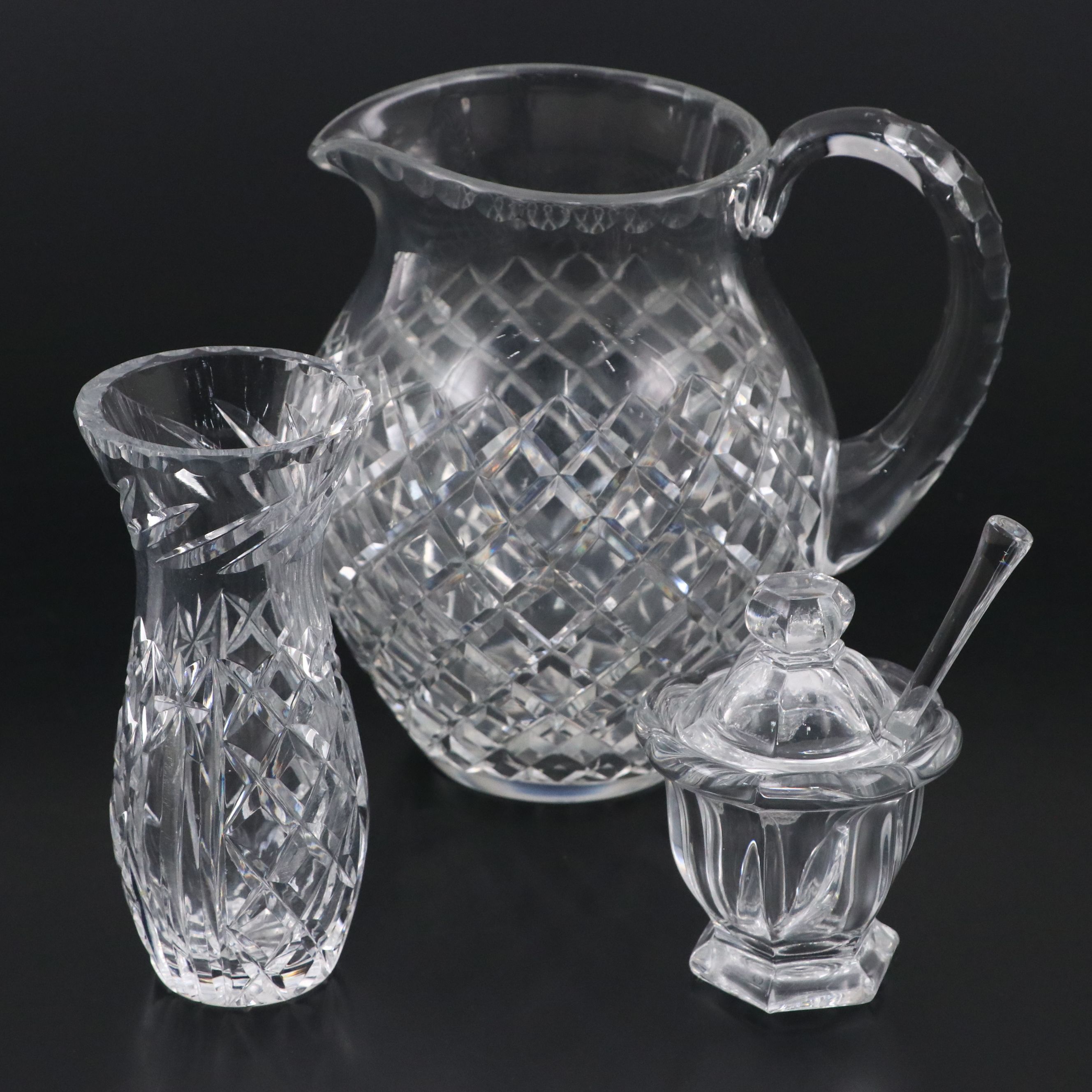 Baccarat Crystal Jam Jar with Crystal Pitcher and Vase