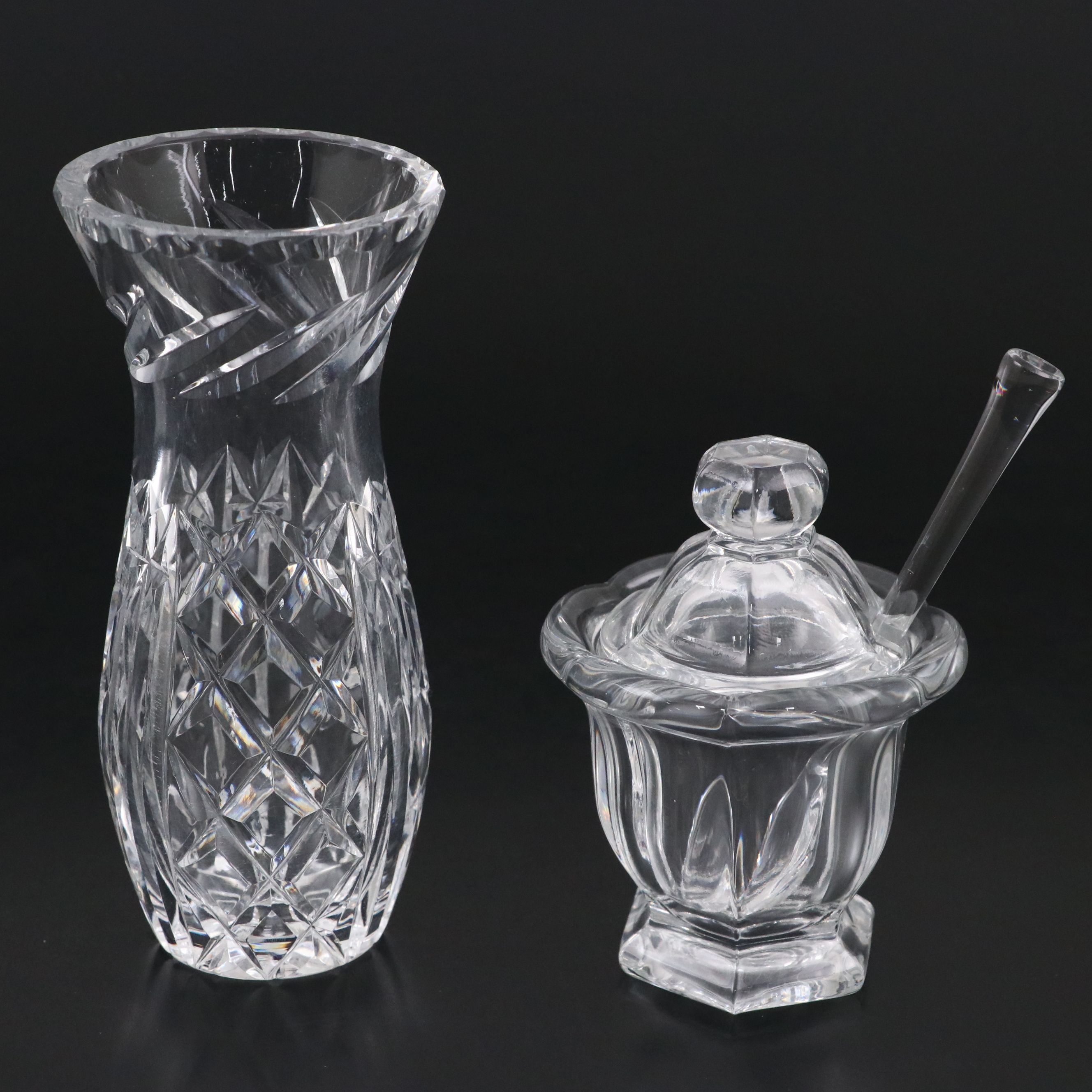 Baccarat Crystal Jam Jar with Crystal Pitcher and Vase
