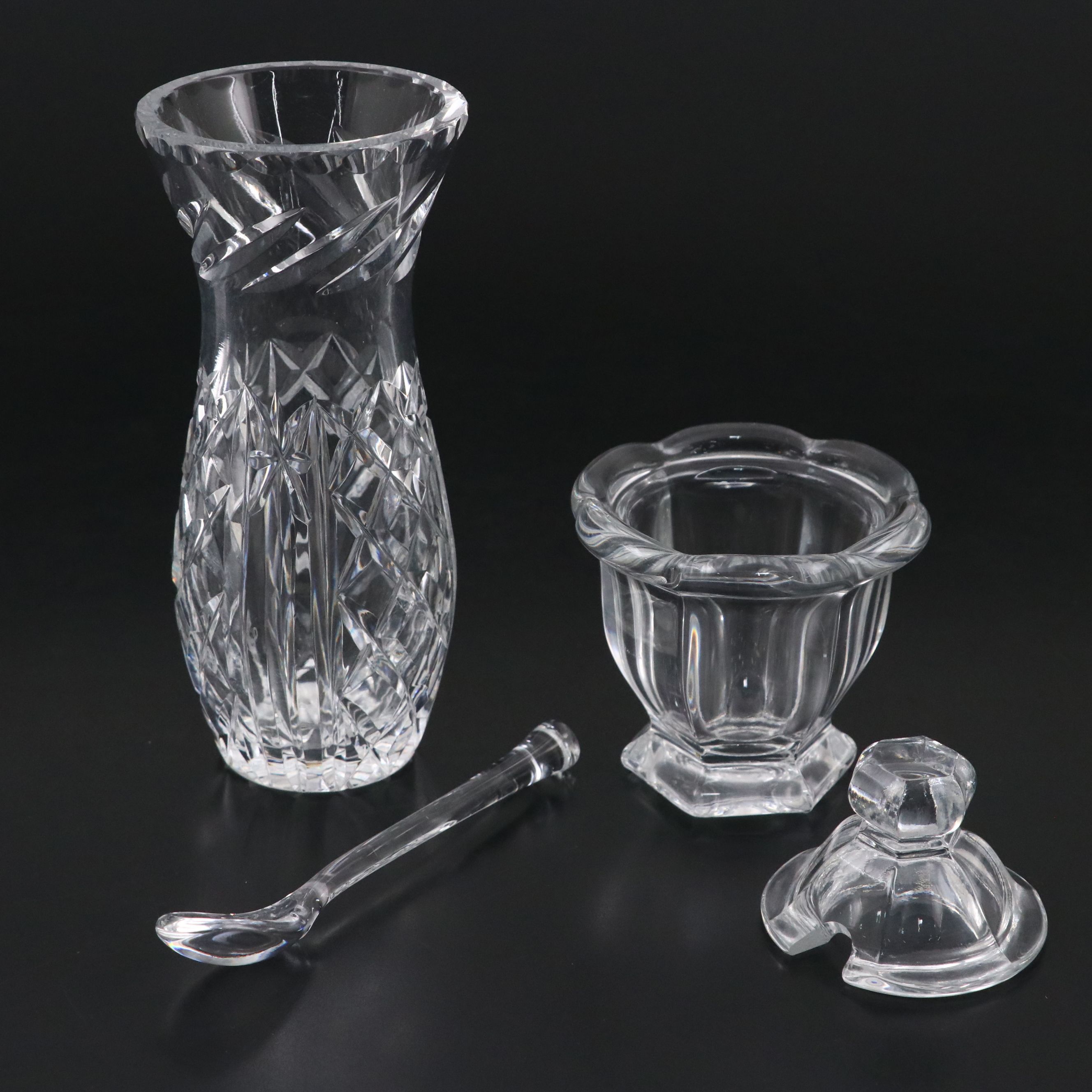 Baccarat Crystal Jam Jar with Crystal Pitcher and Vase