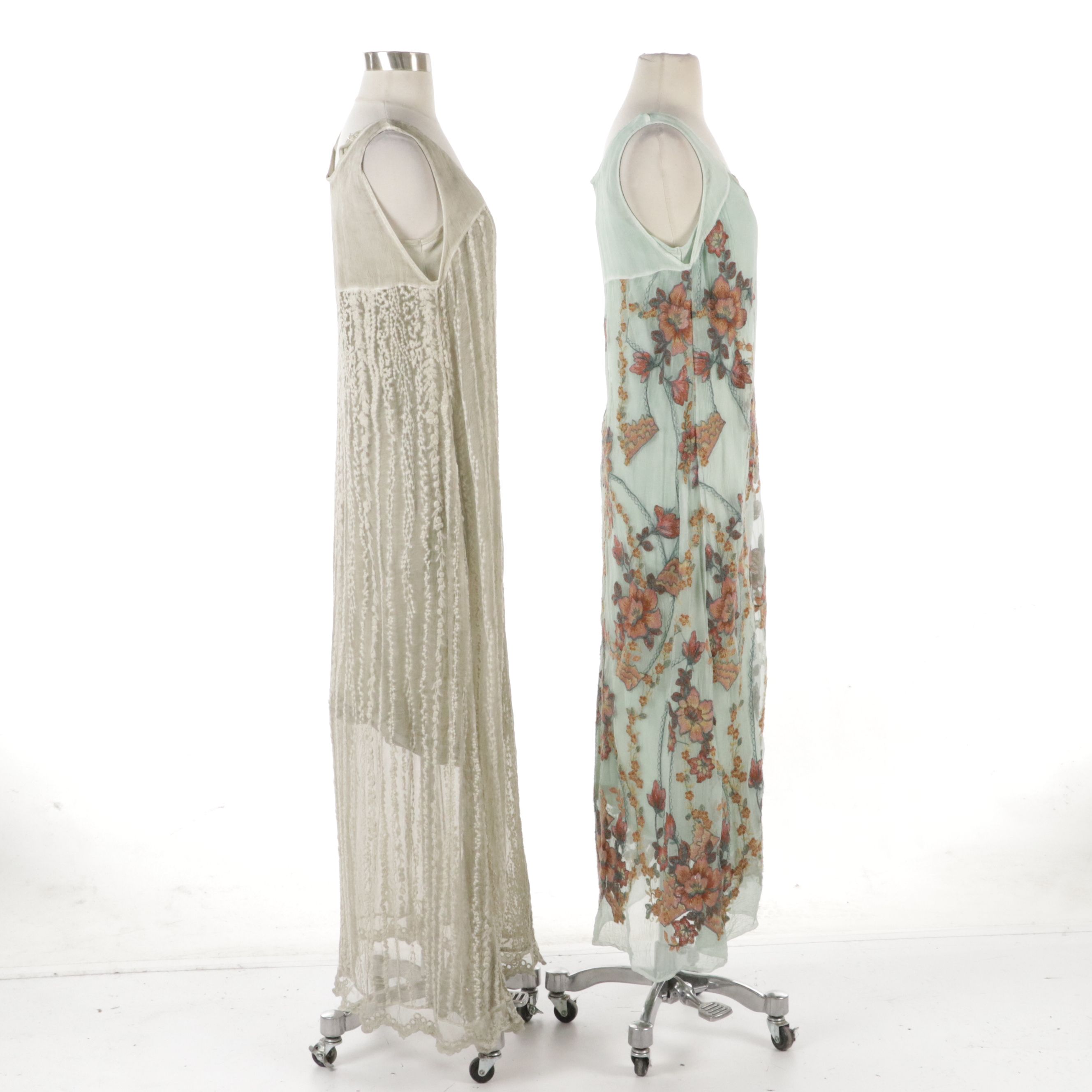 Gretty Zueger Sleeveless Silk Maxi Dresses with Cotton Embroidery