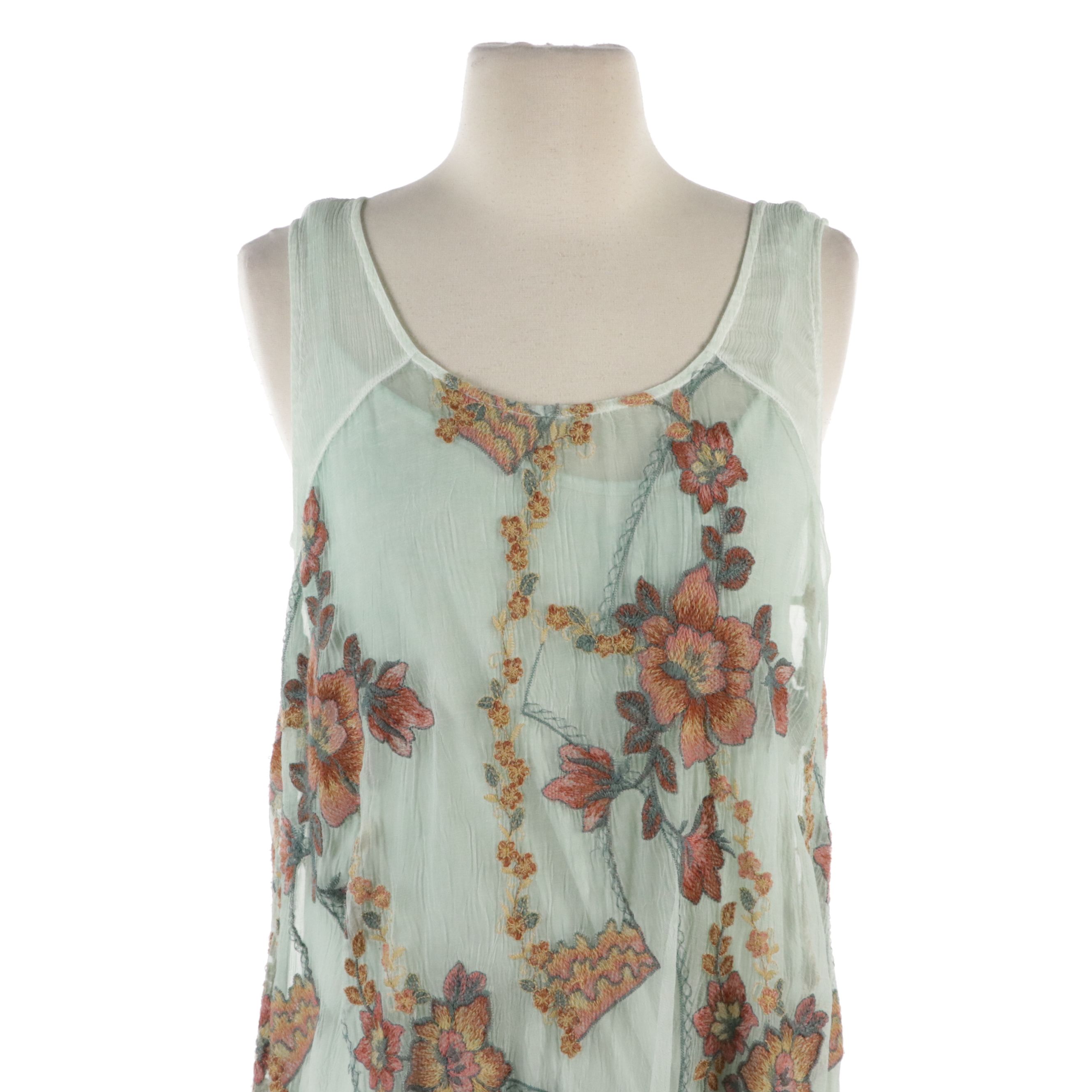 Gretty Zueger Sleeveless Silk Maxi Dresses with Cotton Embroidery