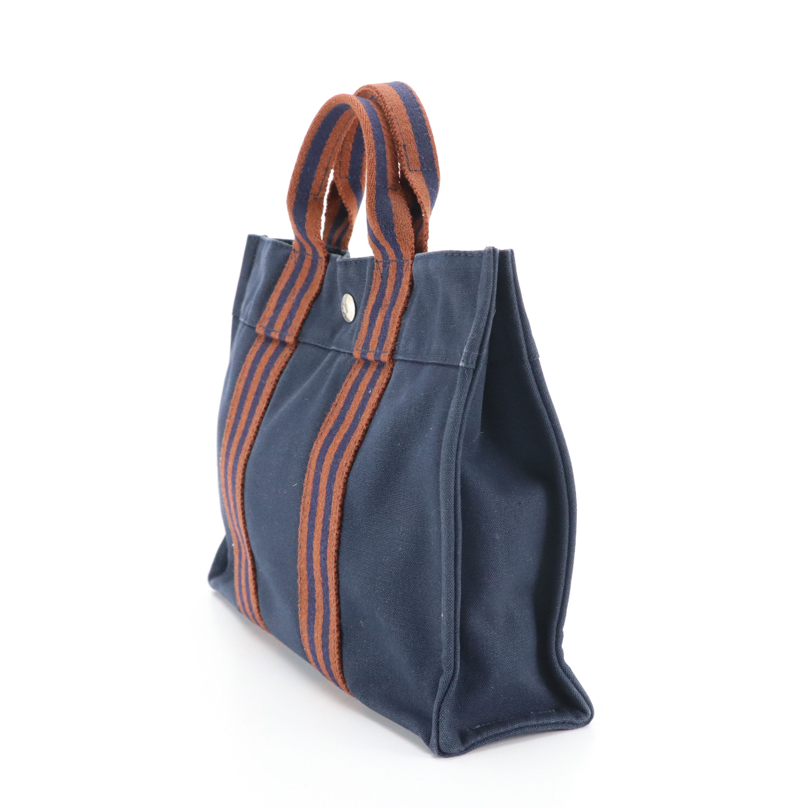 Hermès Fourre-Tout PM in Rust and Navy Blue Cotton Canvas, With Box