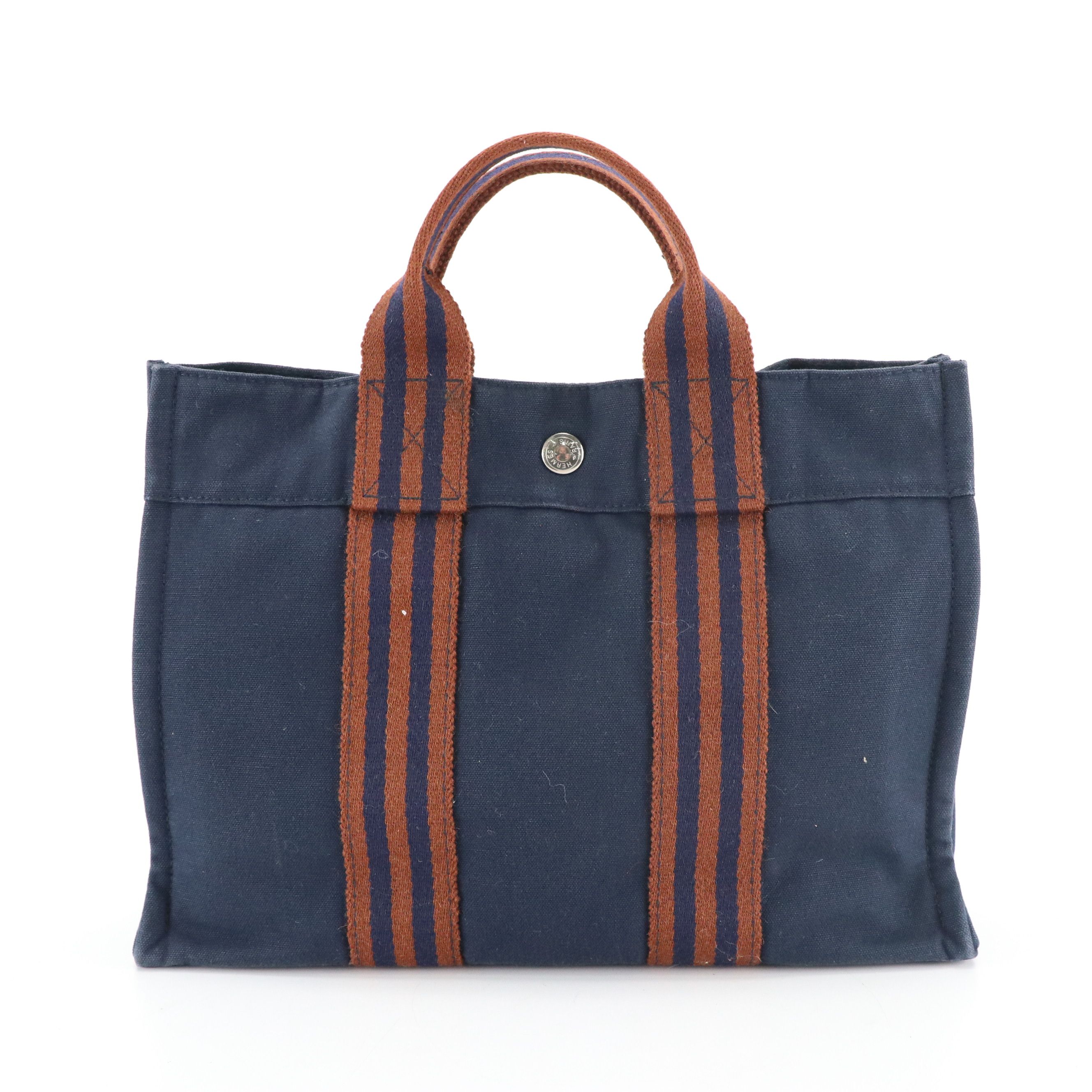 Hermès Fourre-Tout PM in Rust and Navy Blue Cotton Canvas, With Box