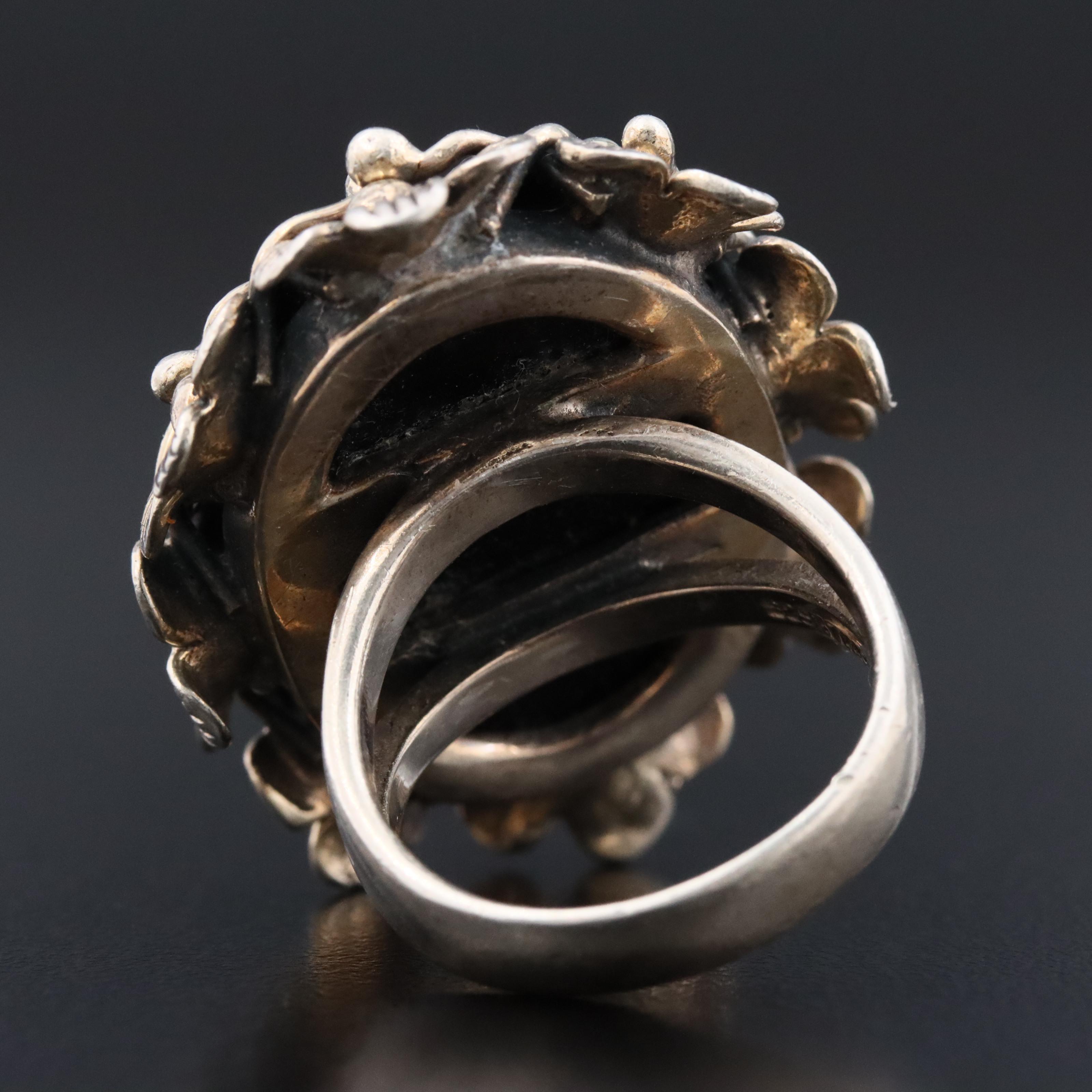 Sterling Black Onyx Floral Trim Ring
