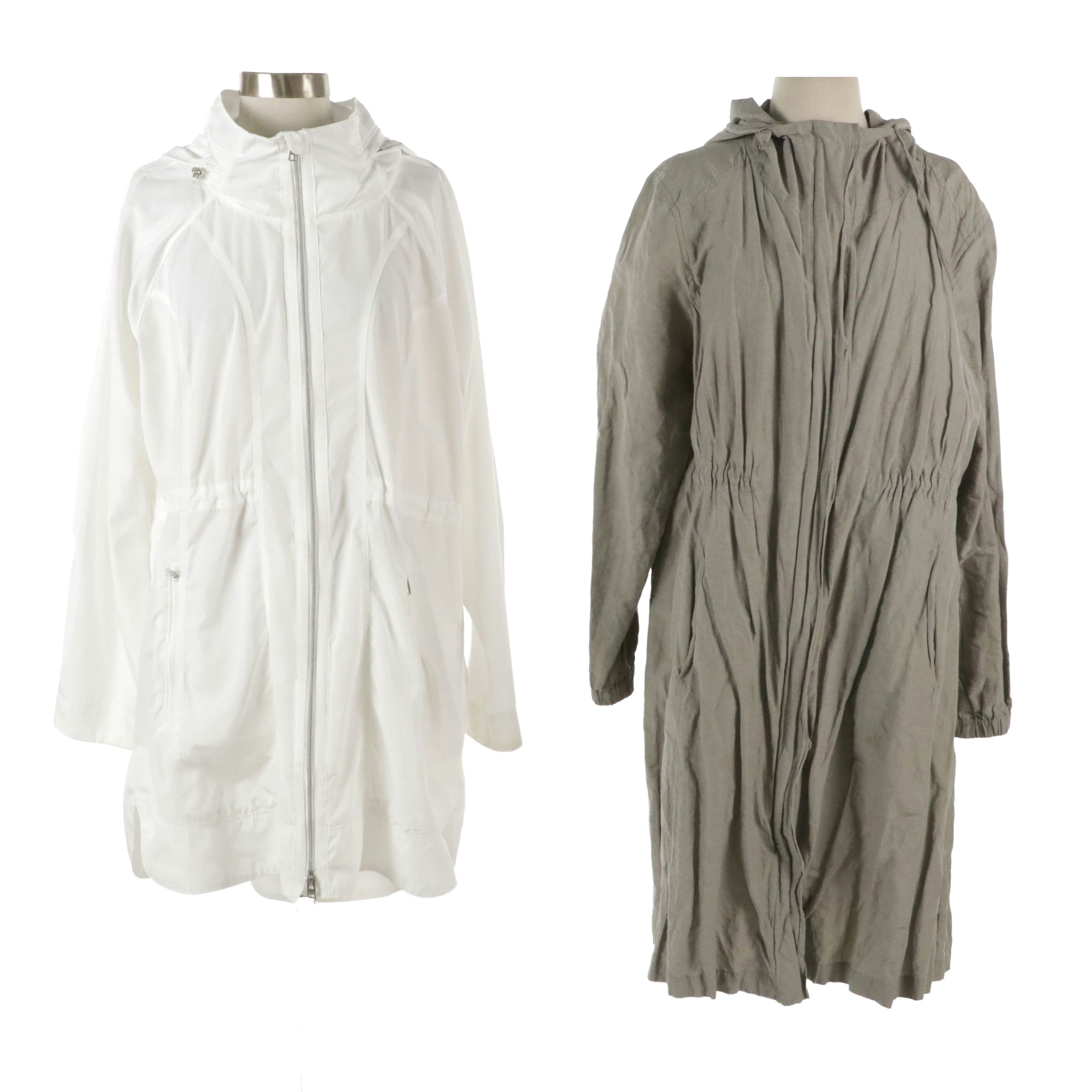 Lightweight Athleta Hooded Windbreaker and Eileen Fisher Hooded Zip Coat
