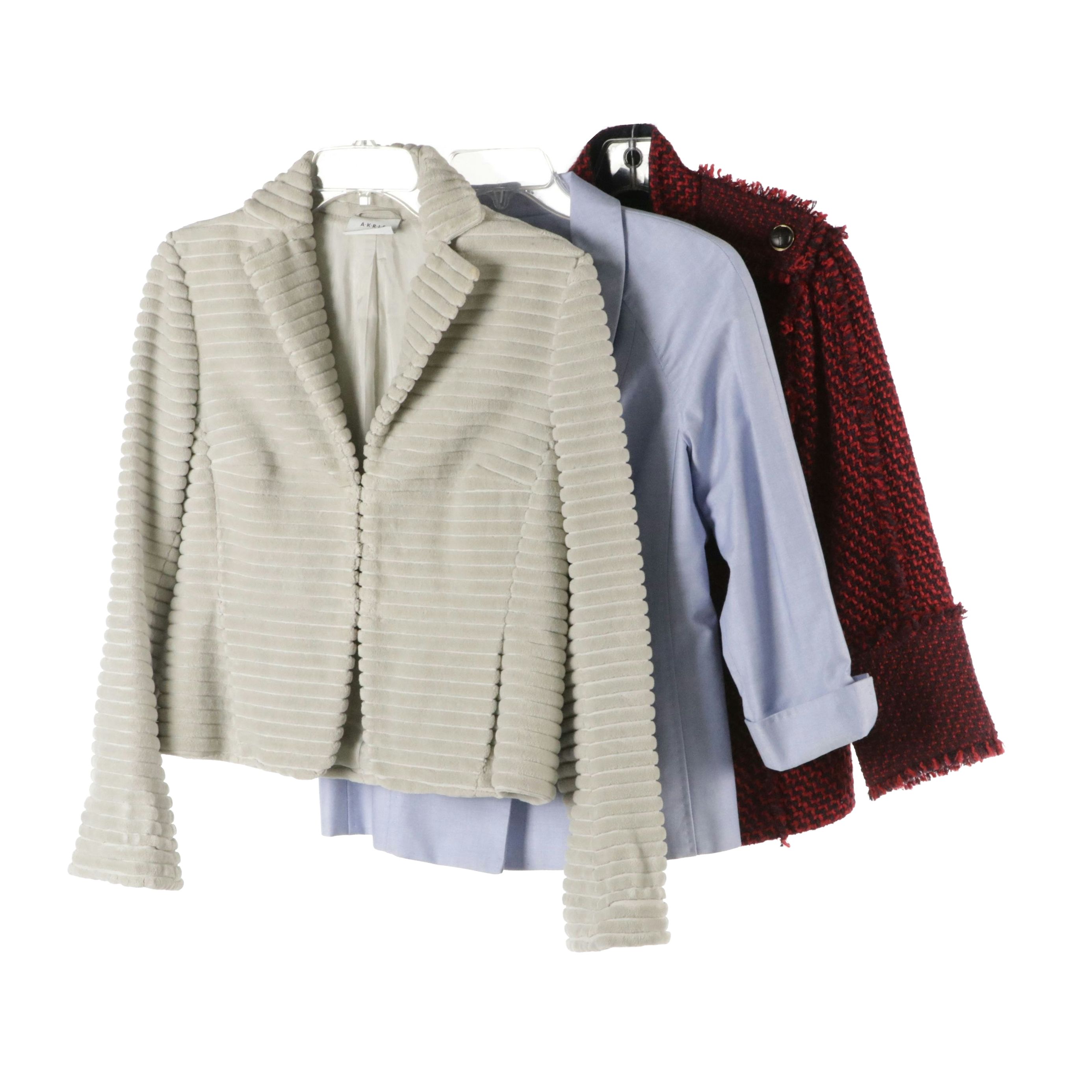Brooks Brothers Blazer, Akris punto Ribbed Jacket, and Tory Burch Tweed Jacket