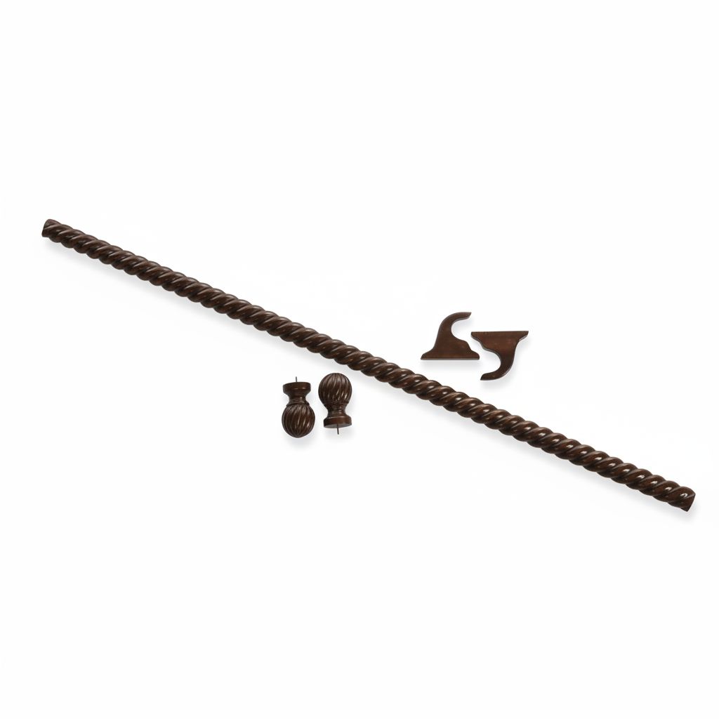 Victorian Style Barley Twist Curtain Rod with Wall Brackets and Finials