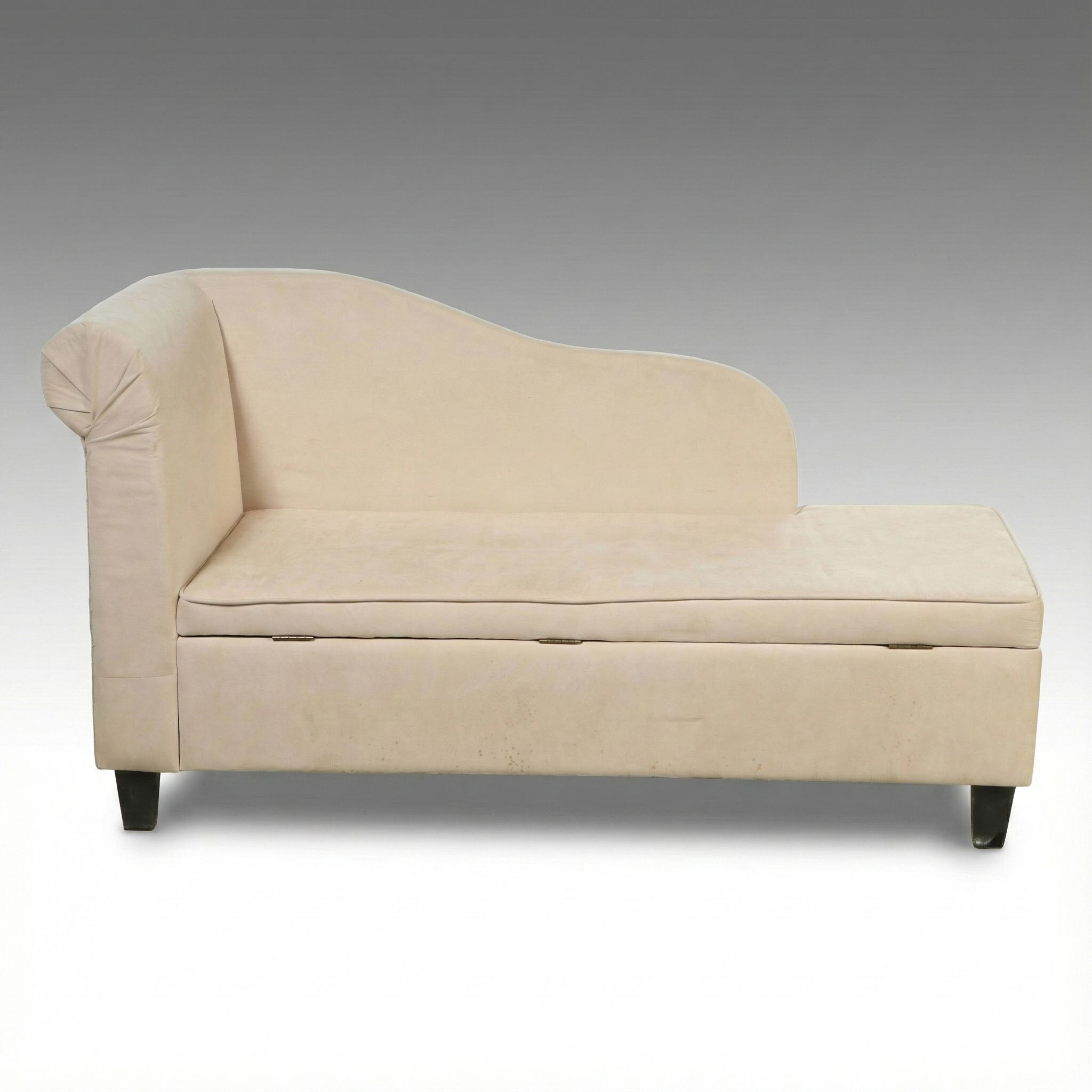 Cream Fabric Upholstered Chaise Lounge with Storage