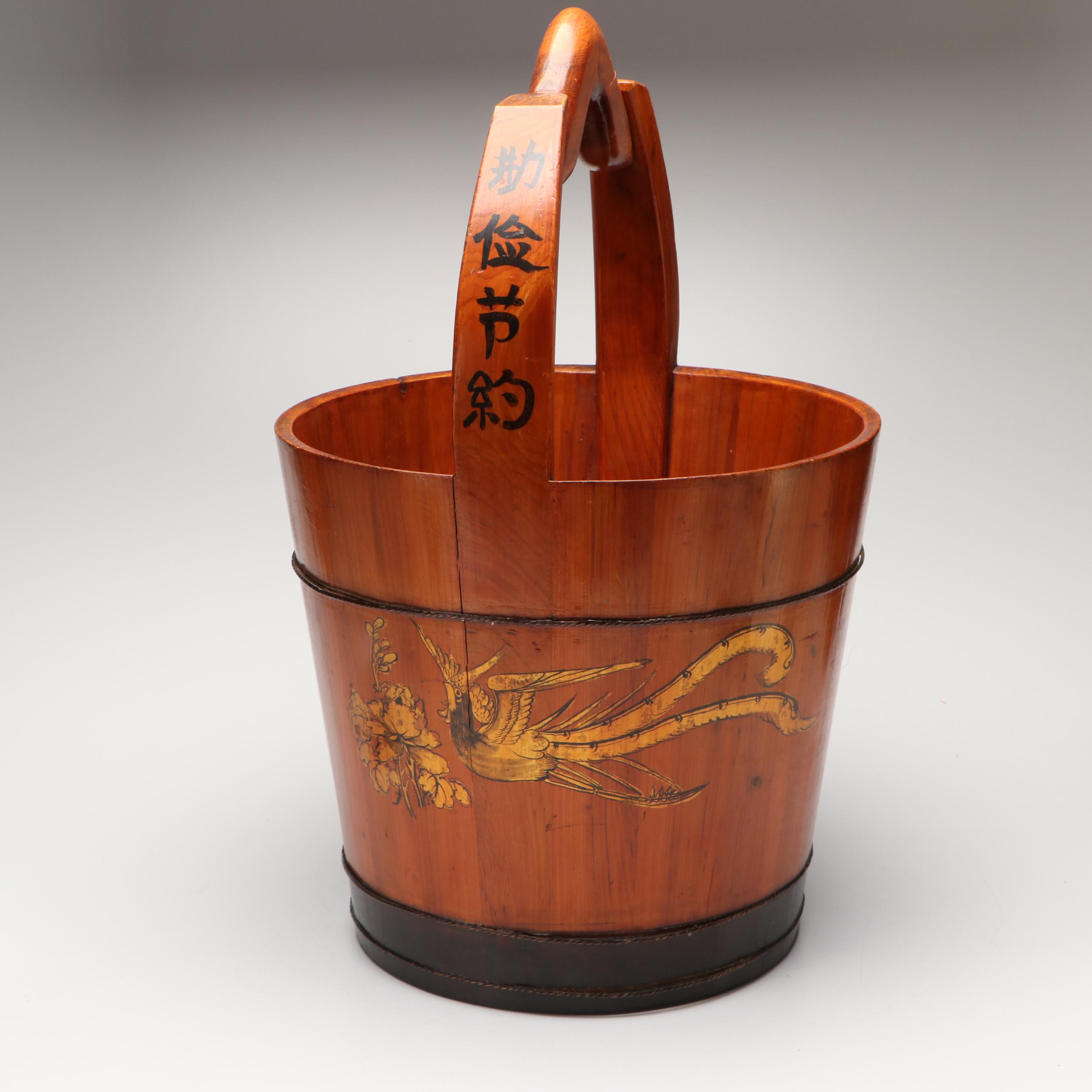 Chinese Paint Decorated Wooden Grain Basket