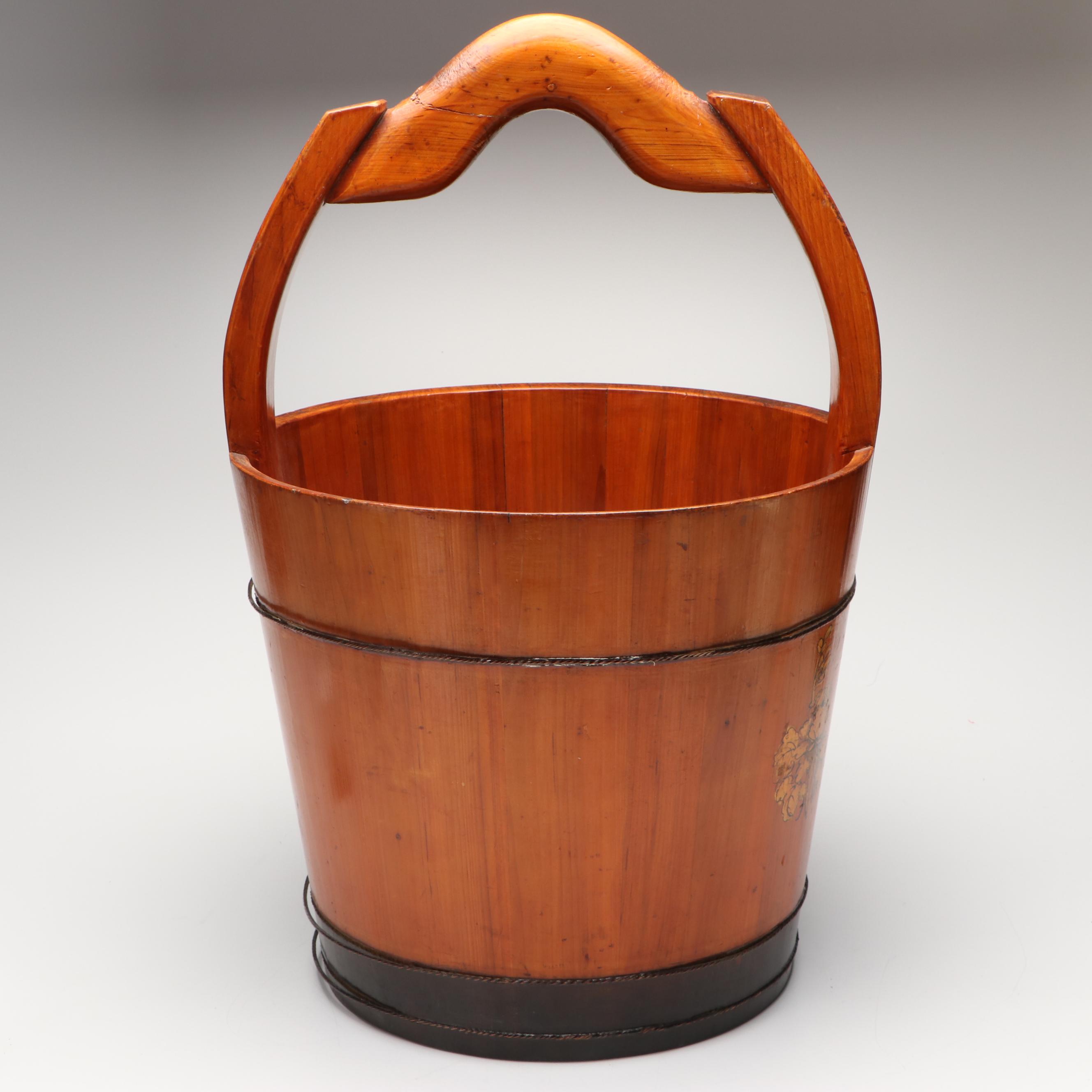 Chinese Paint Decorated Wooden Grain Basket