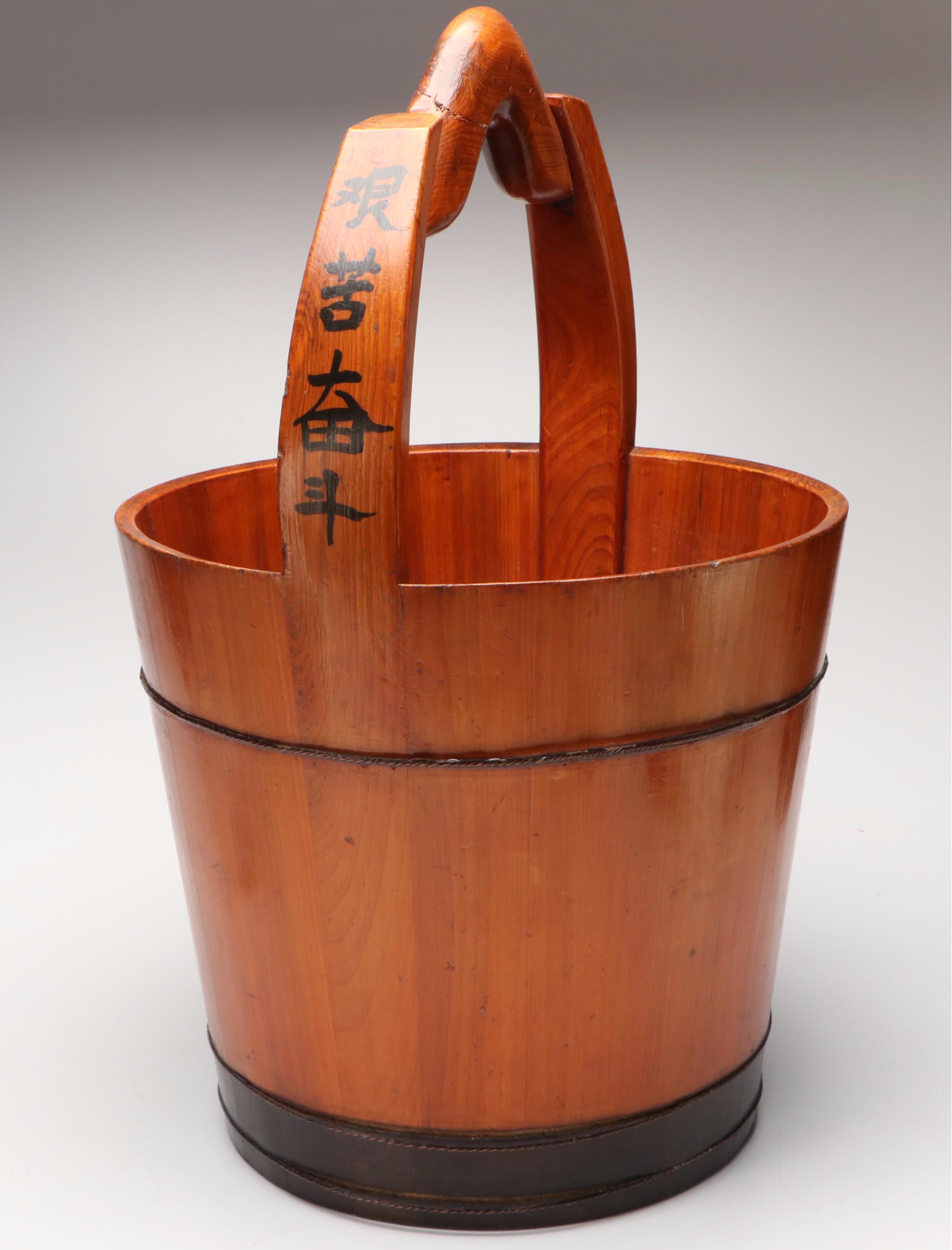 Chinese Paint Decorated Wooden Grain Basket