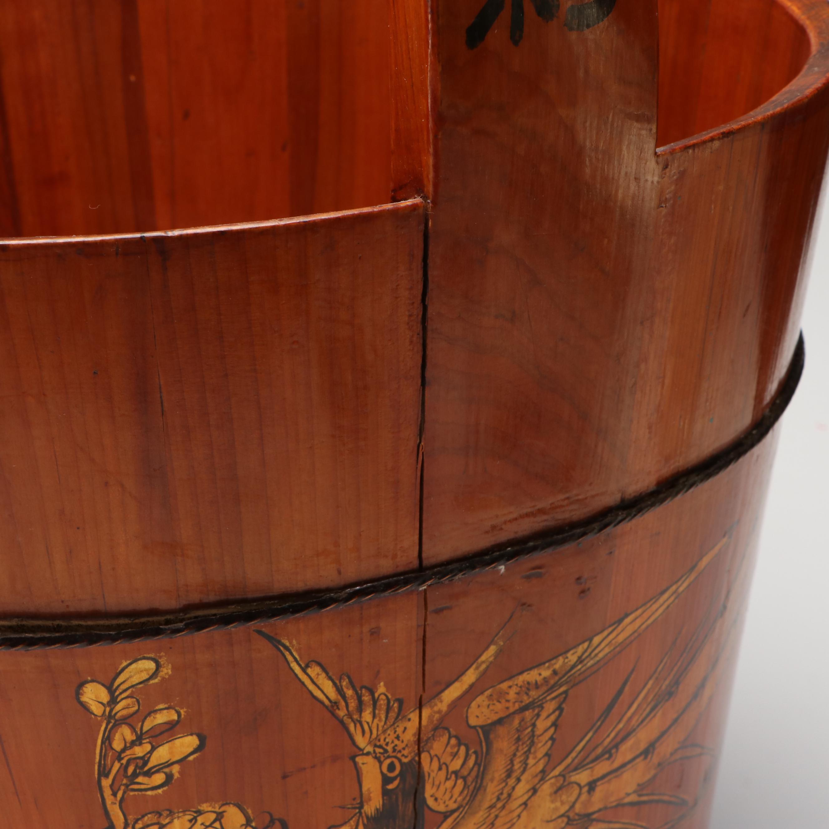 Chinese Paint Decorated Wooden Grain Basket