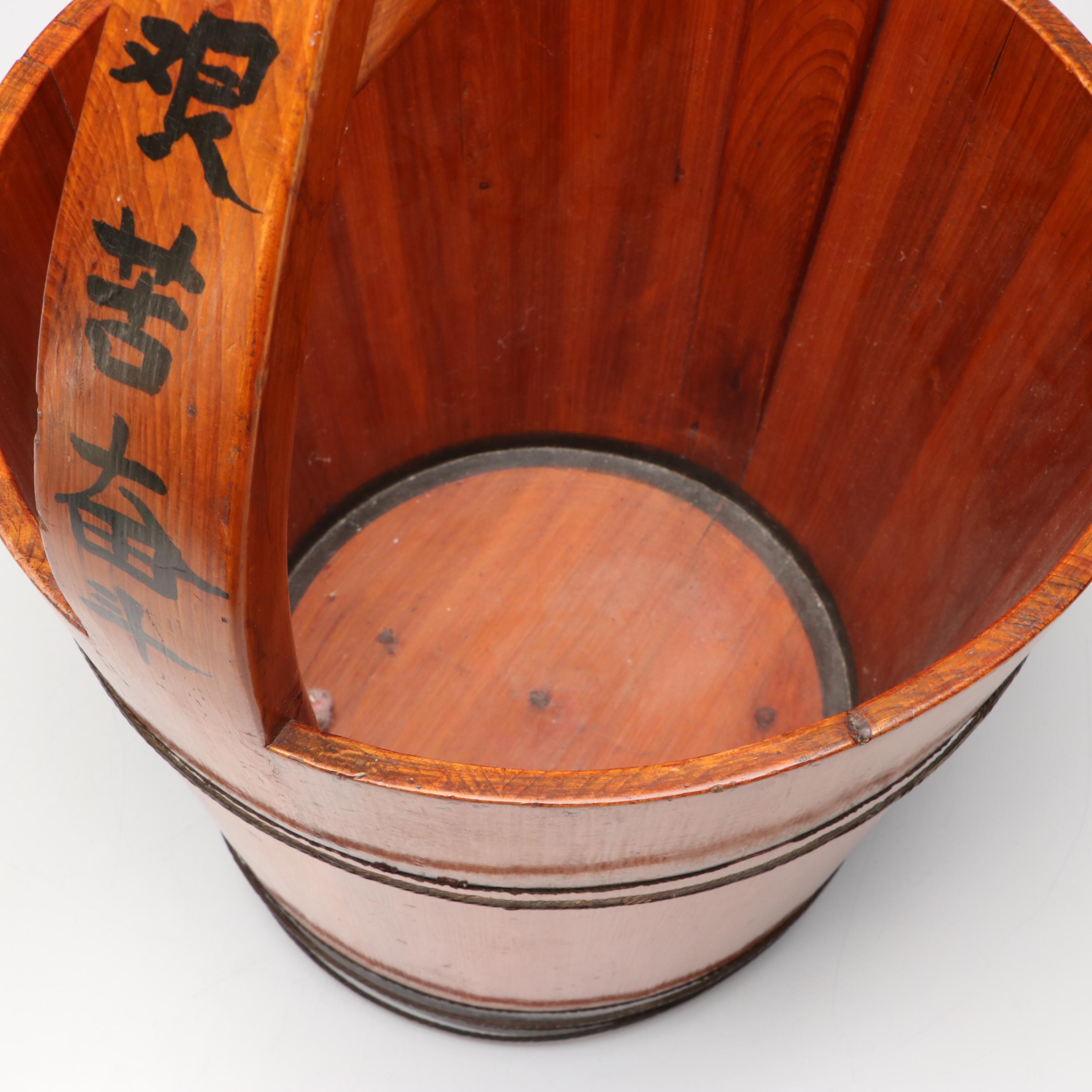 Chinese Paint Decorated Wooden Grain Basket