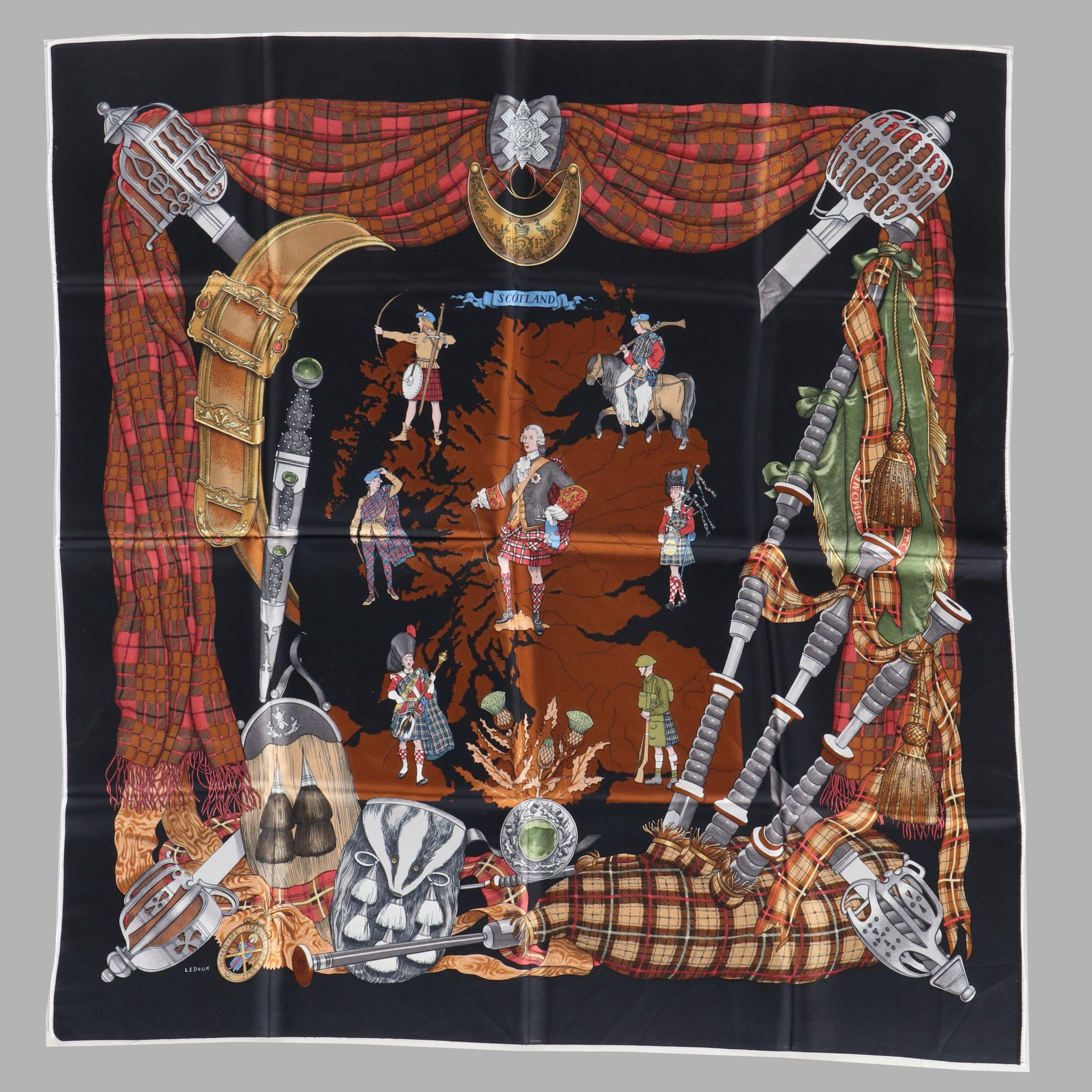 "Scotland" Silk Twill Panel Attributed to Hermès