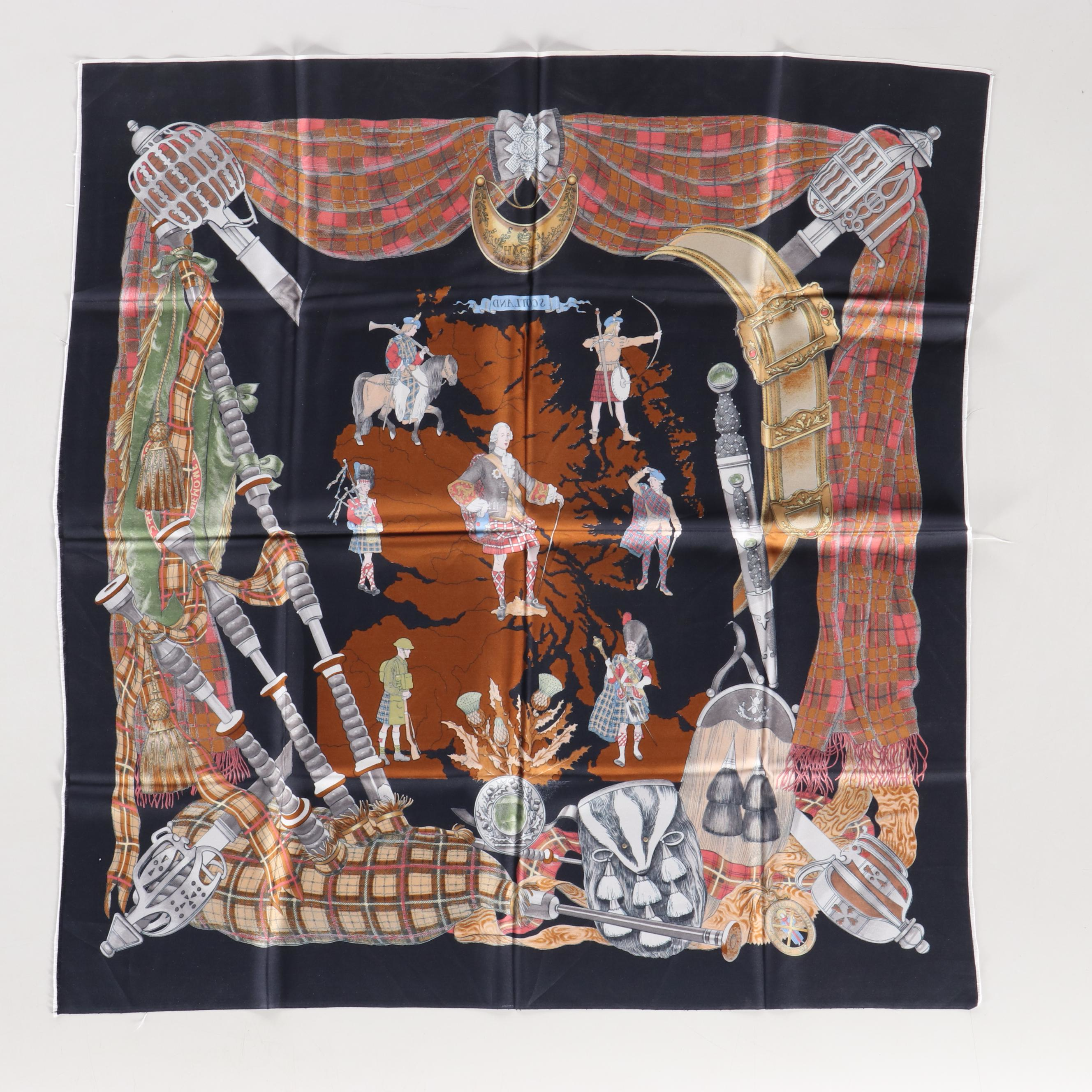 "Scotland" Silk Twill Panel Attributed to Hermès