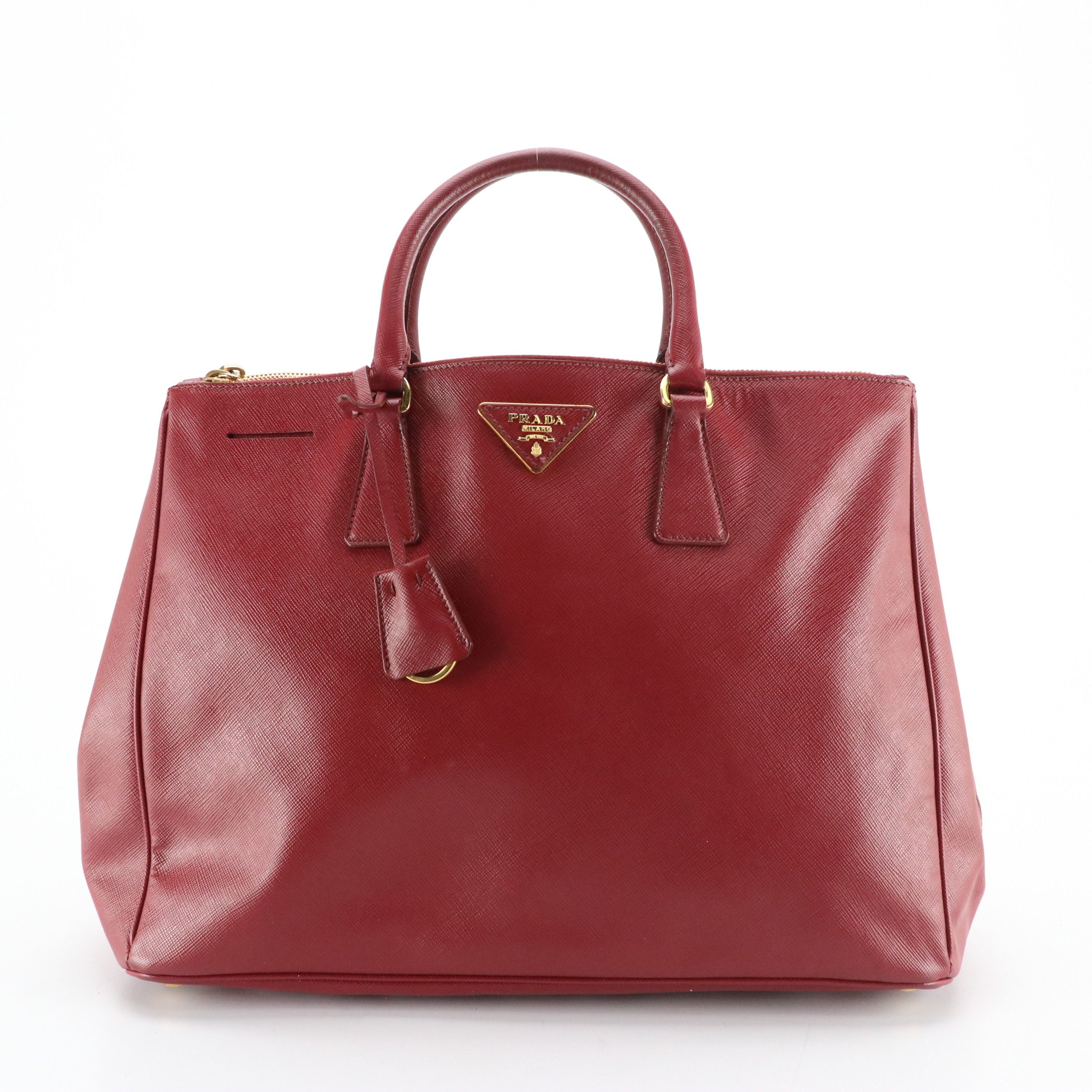 Prada Twin Pocket Tote Bag in Deep Red Saffiano Leather