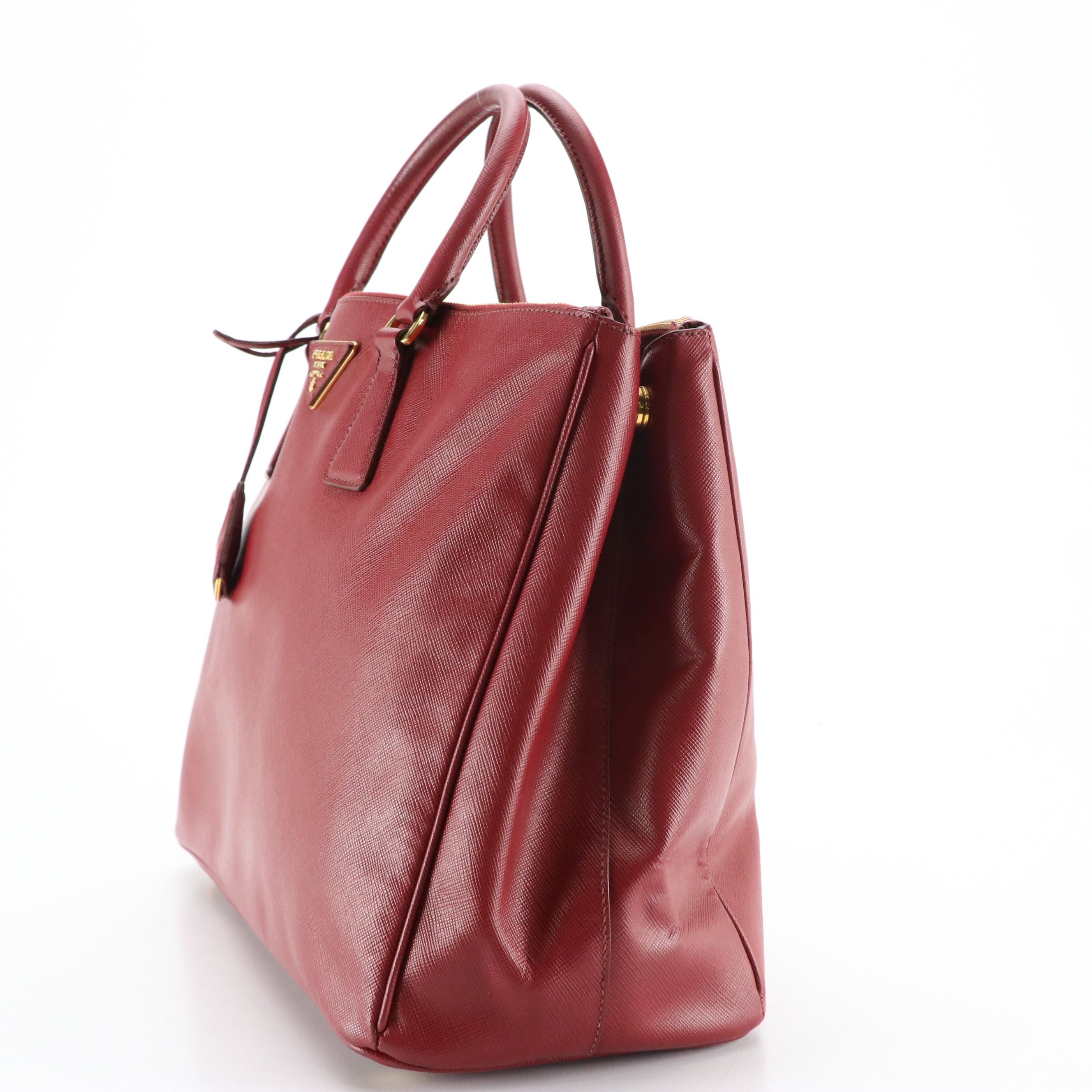 Prada Twin Pocket Tote Bag in Deep Red Saffiano Leather
