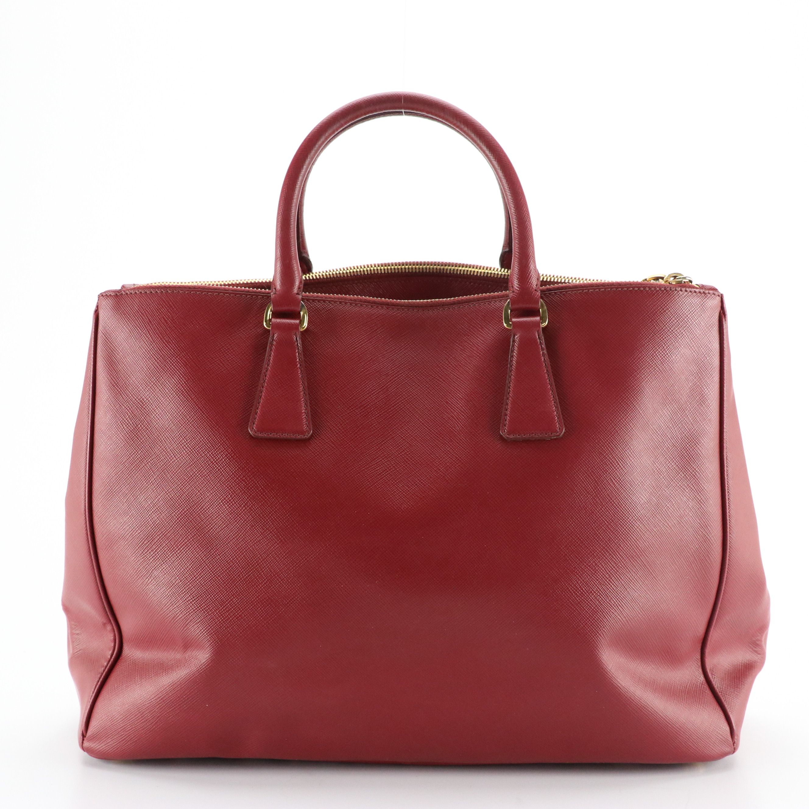Prada Twin Pocket Tote Bag in Deep Red Saffiano Leather