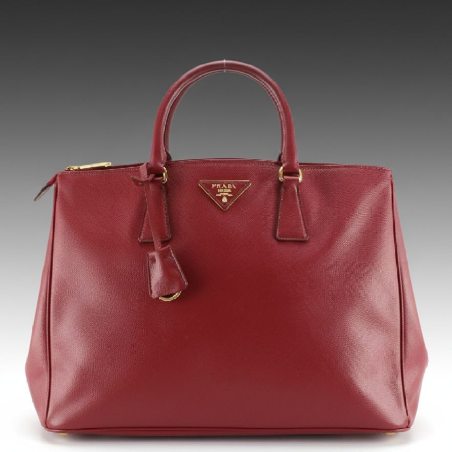 Prada Twin Pocket Tote Bag in Deep Red Saffiano Leather
