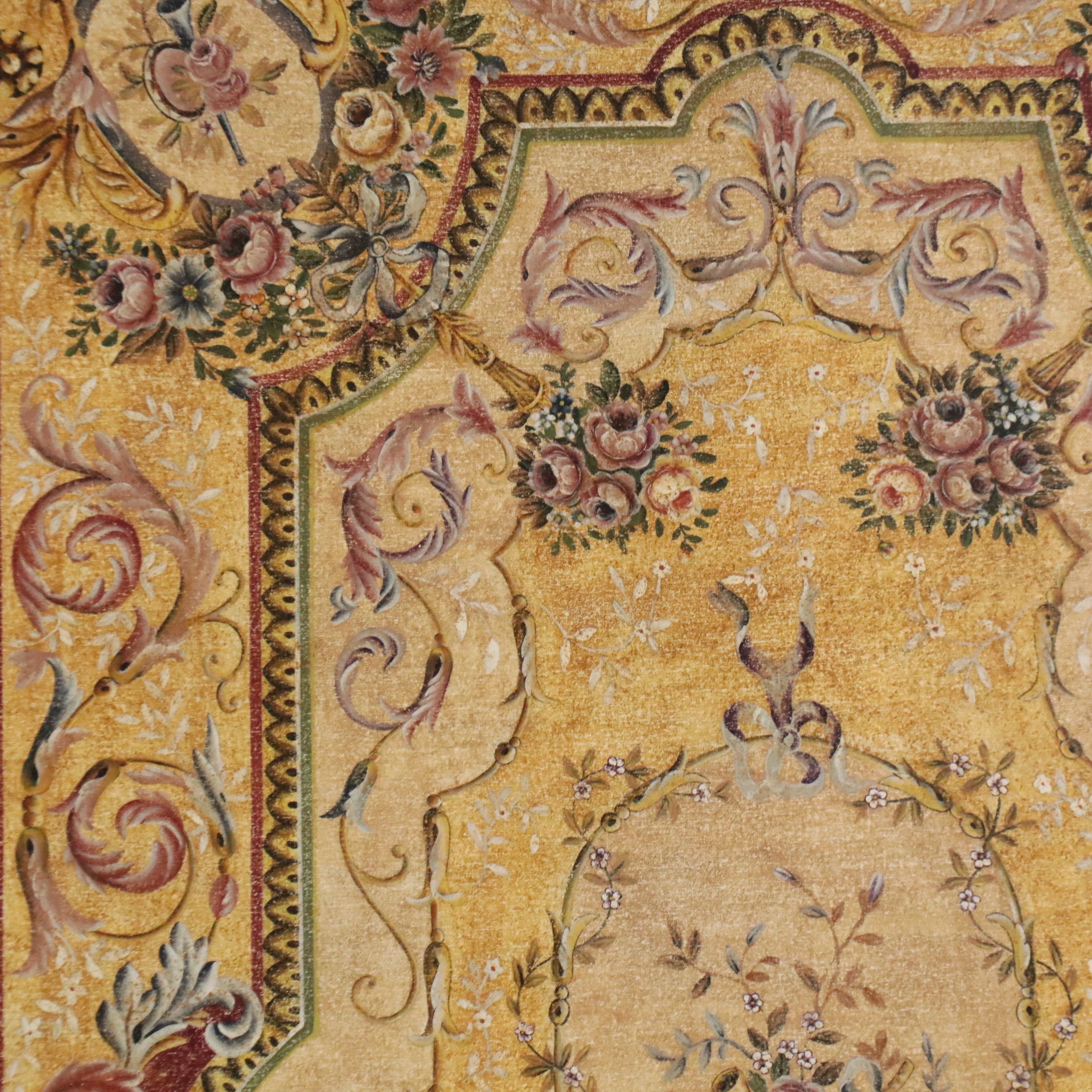 Transfer Print Sino-French Savonnerie Style Wall Panel with Hanging Rod, 2003