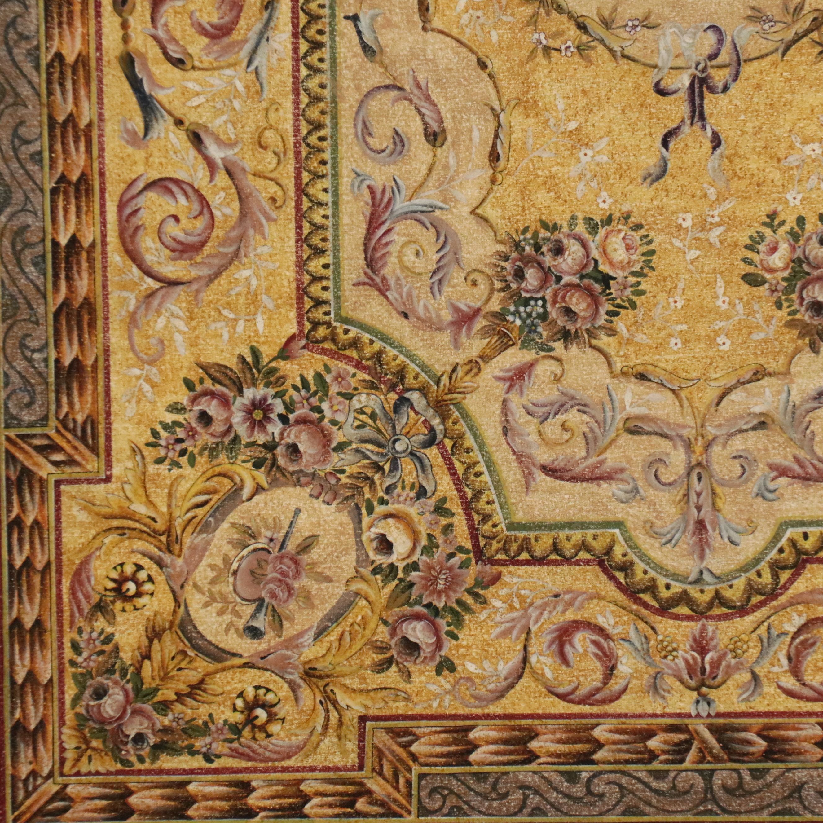 Transfer Print Sino-French Savonnerie Style Wall Panel with Hanging Rod, 2003