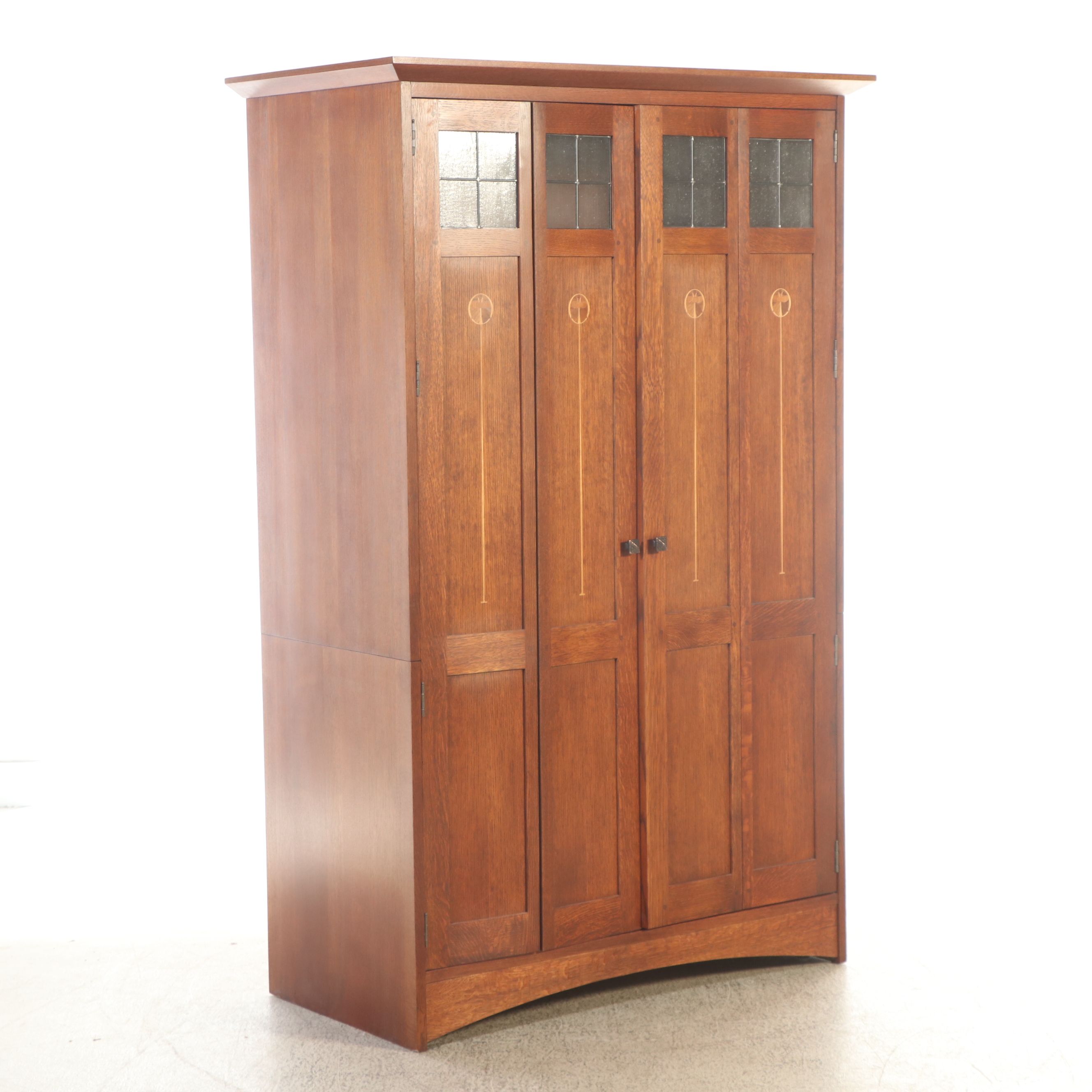 Stickley American Arts & Crafts Style Inlaid Oak Media Cabinet