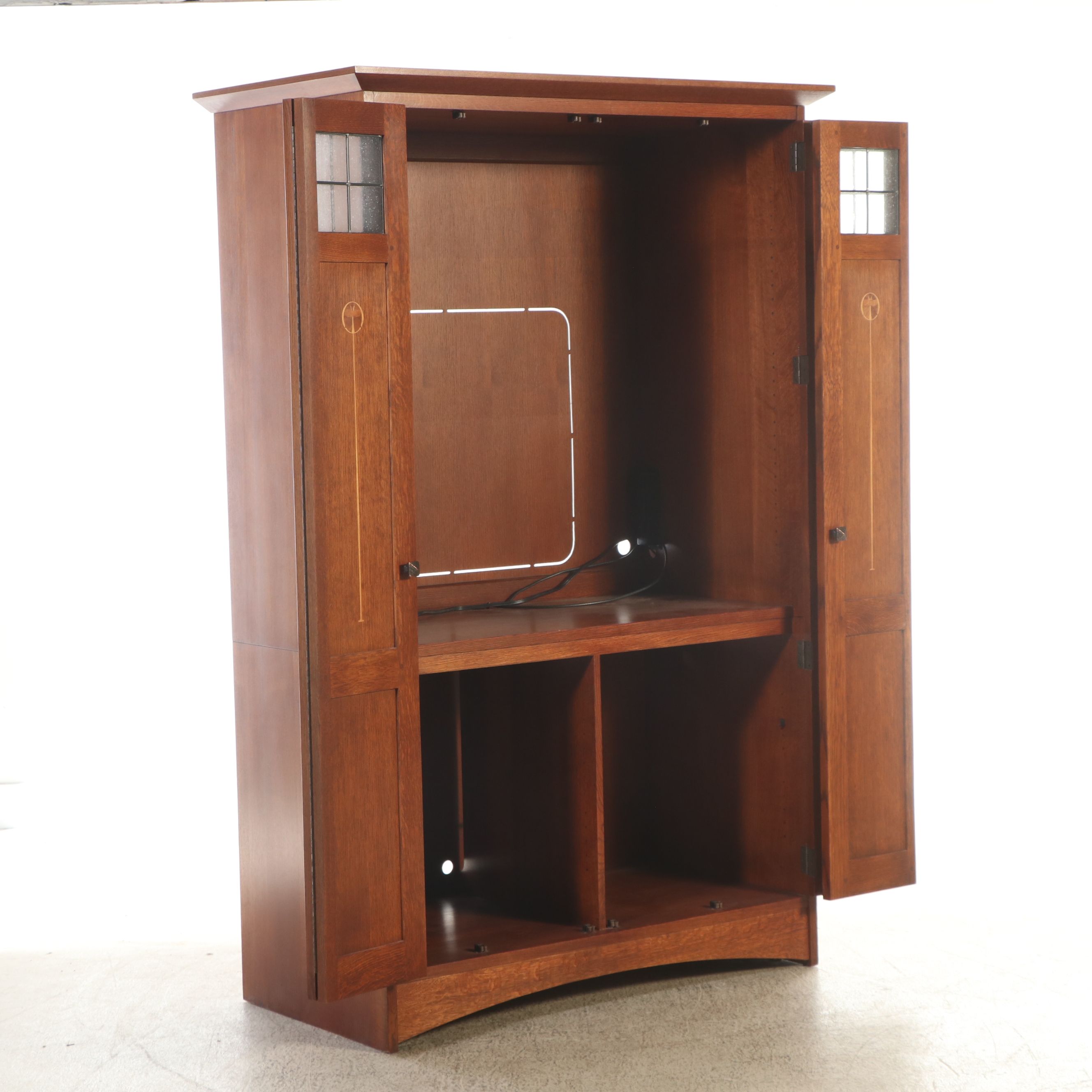 Stickley American Arts & Crafts Style Inlaid Oak Media Cabinet