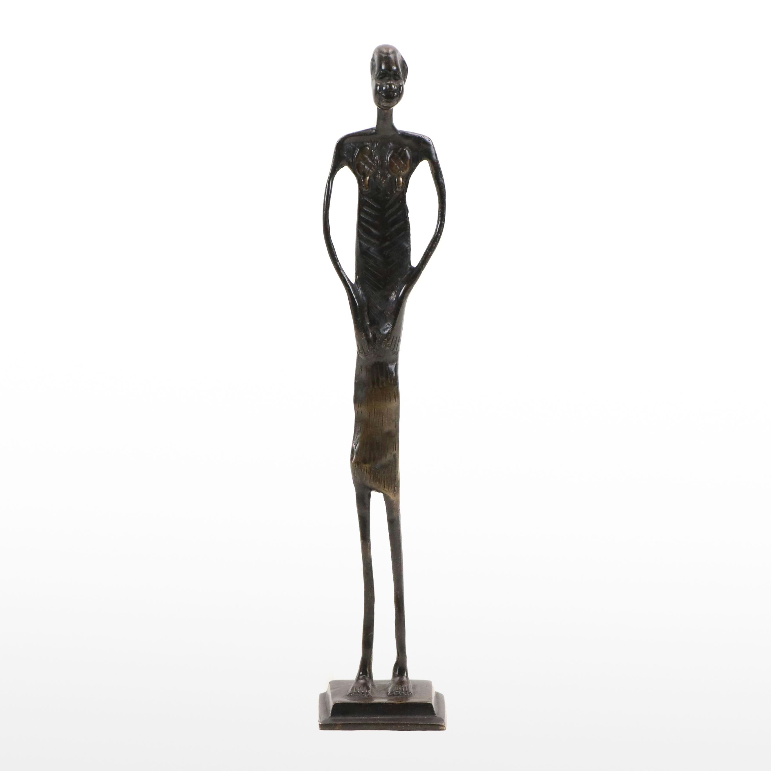 African Style Cast Bronze Female Figure, Mid to Late 20th Century