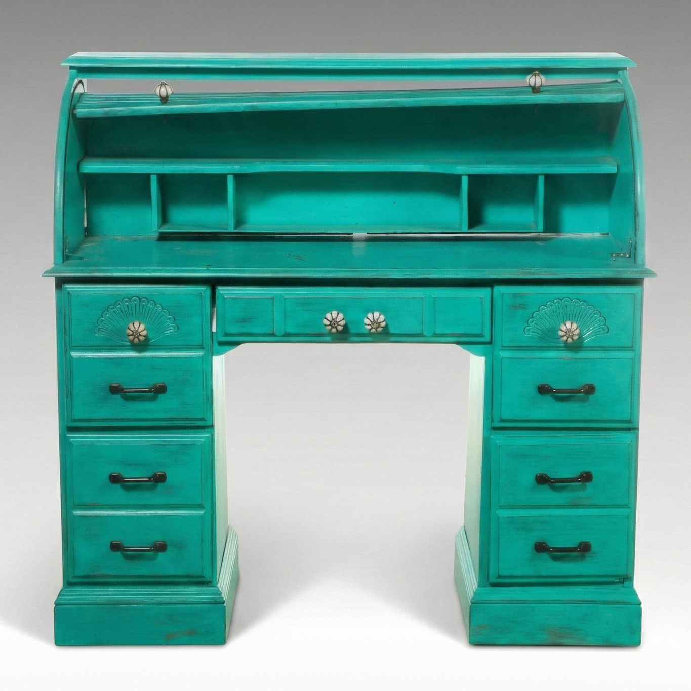 Painted Oak Roll-Top Desk, 20th Century