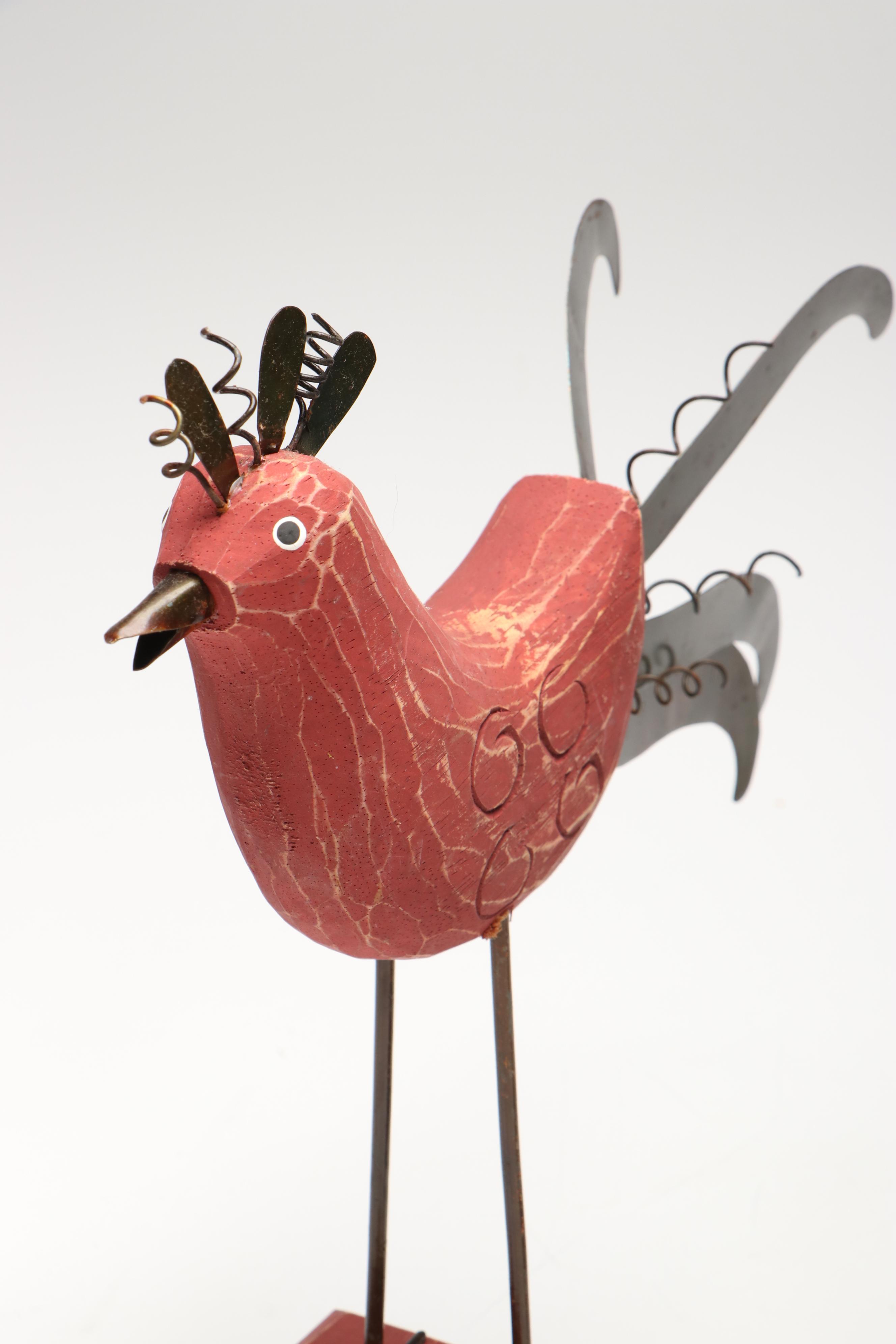 American Folk Art Style Rooster Figurines and Centerpiece Bowl