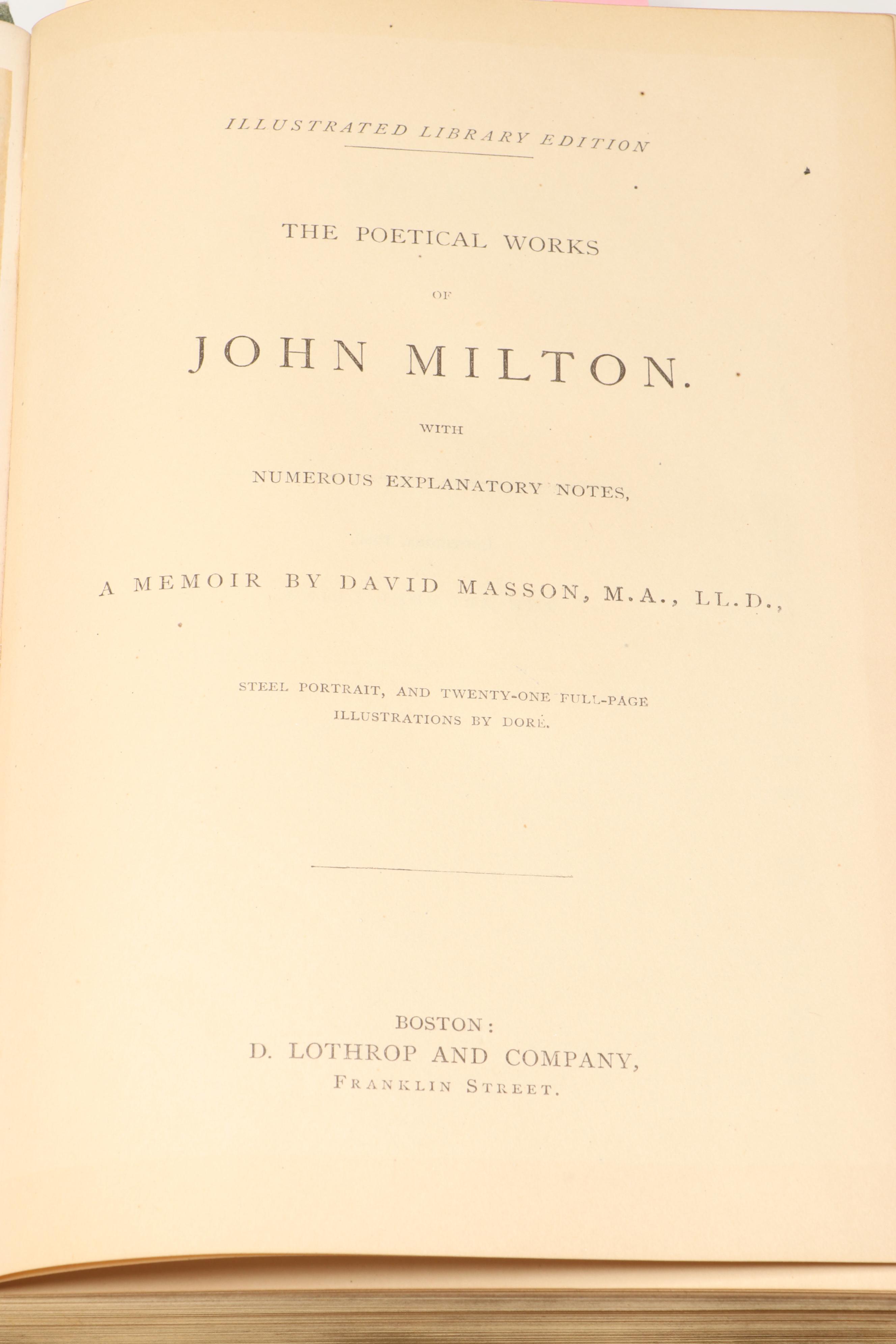 Illustrated Library Edition "Milton's Poems" by David Masson, 1880