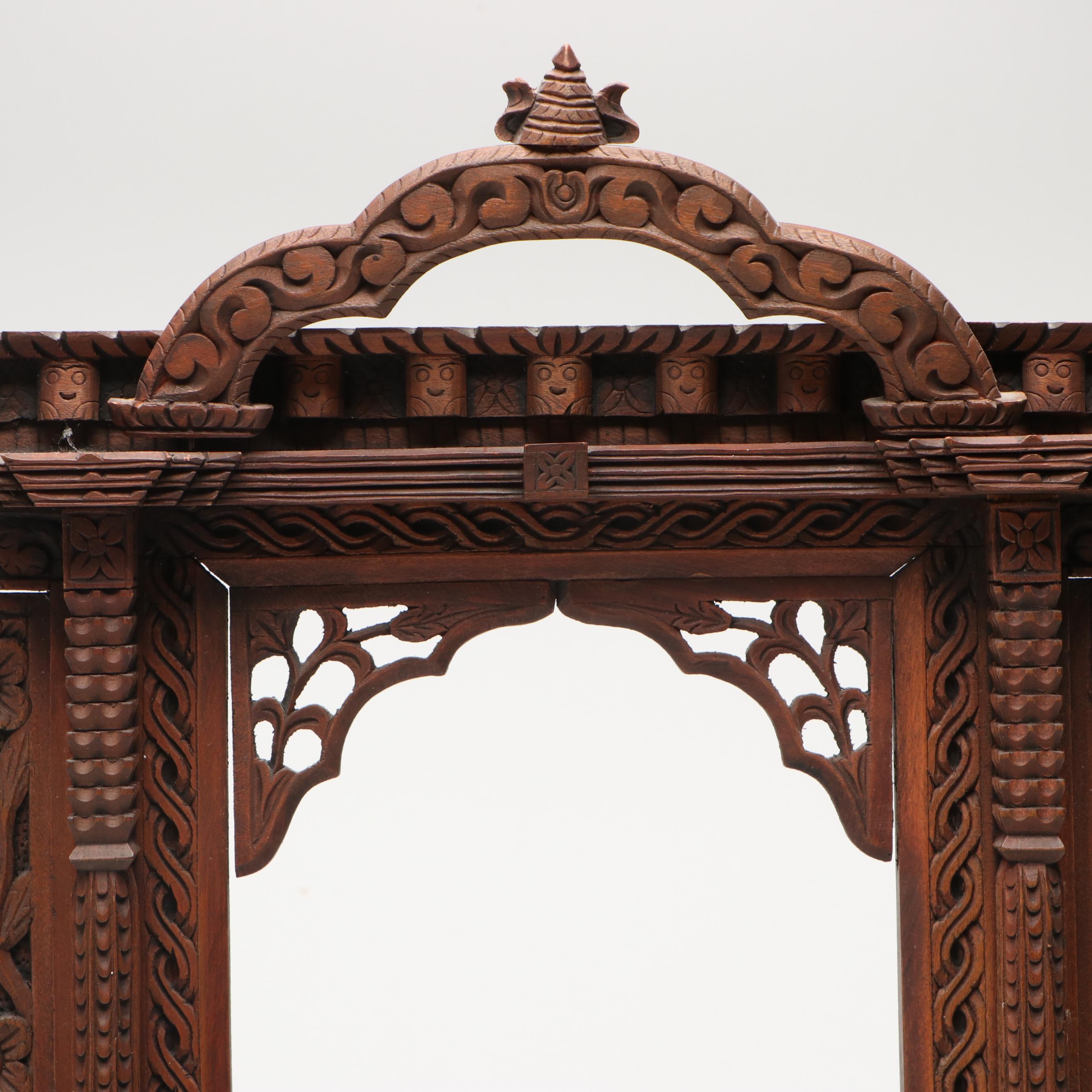 Nepalese Hand-Carved Wooden Jharokha Temple Frame
