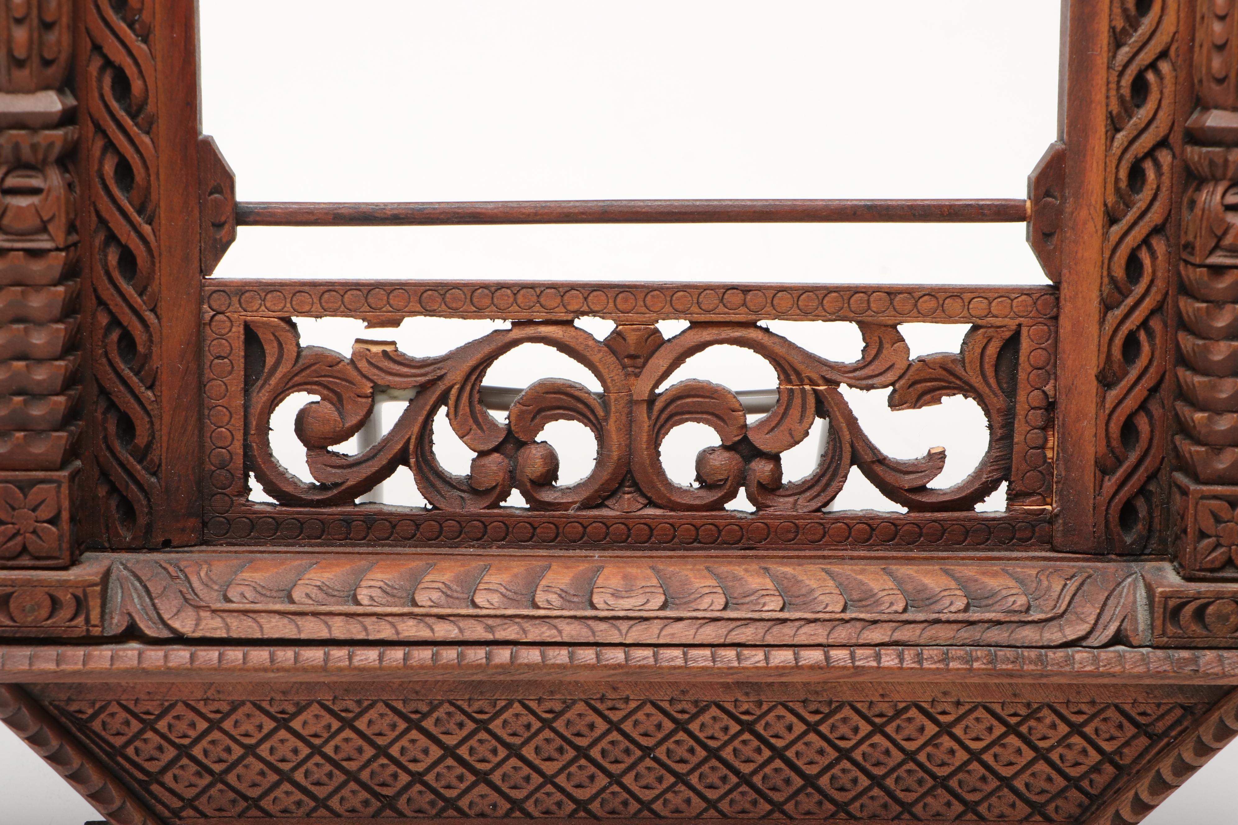 Nepalese Hand-Carved Wooden Jharokha Temple Frame