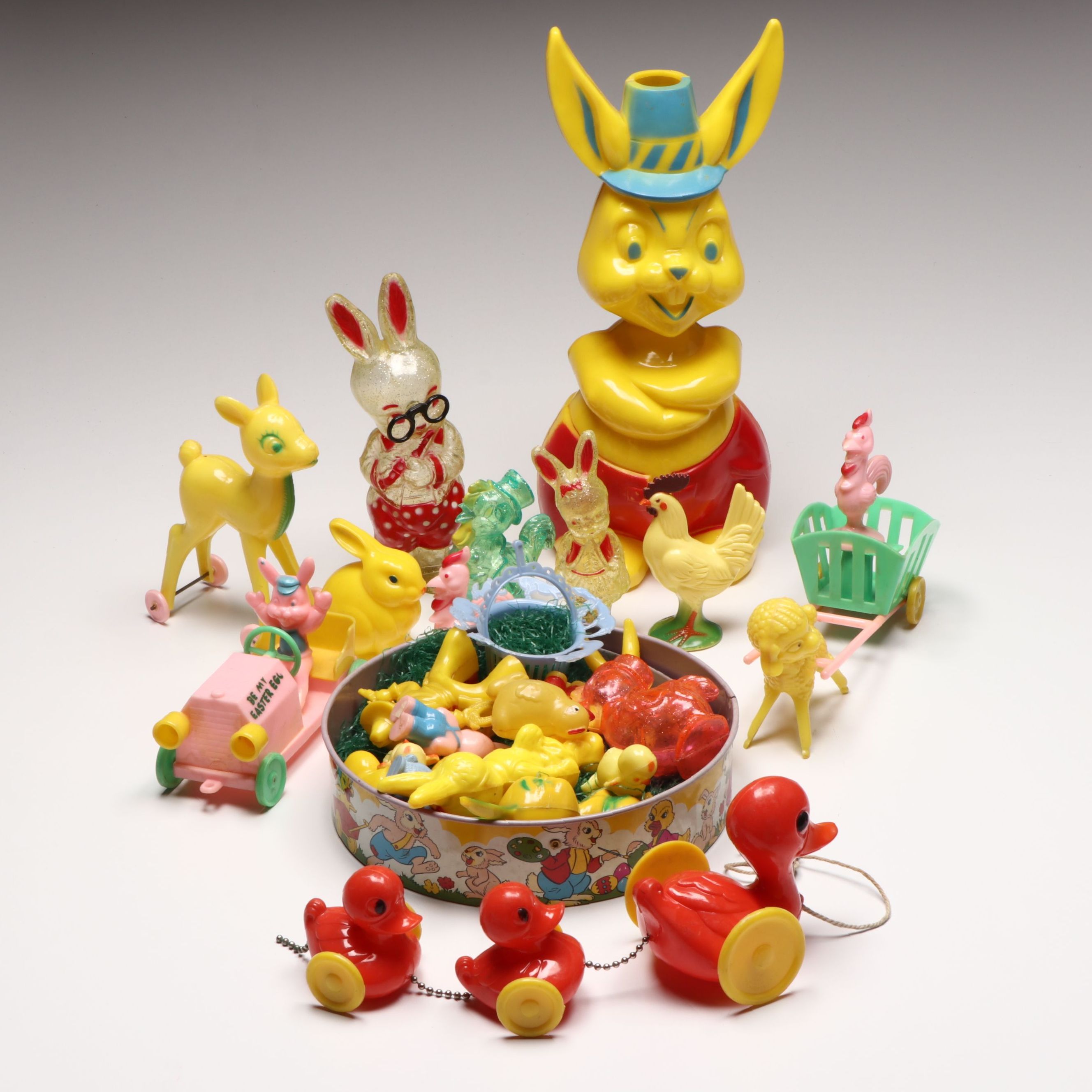 Rabbit-Shaped Bank with Other Molded Plastic Candy Boxes and Décor