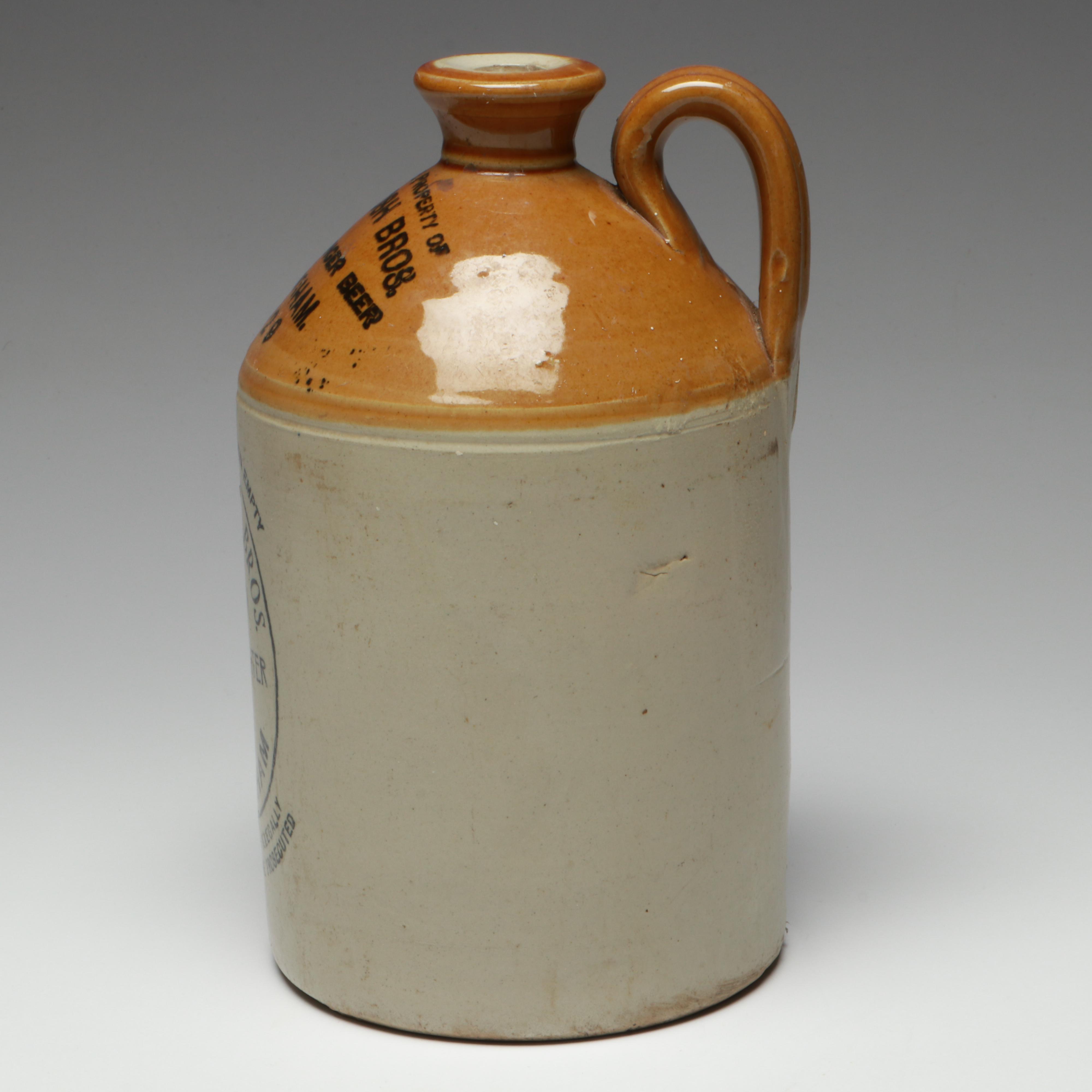 English Drip Glazed Stoneware Water Flagon, Early 20th Century