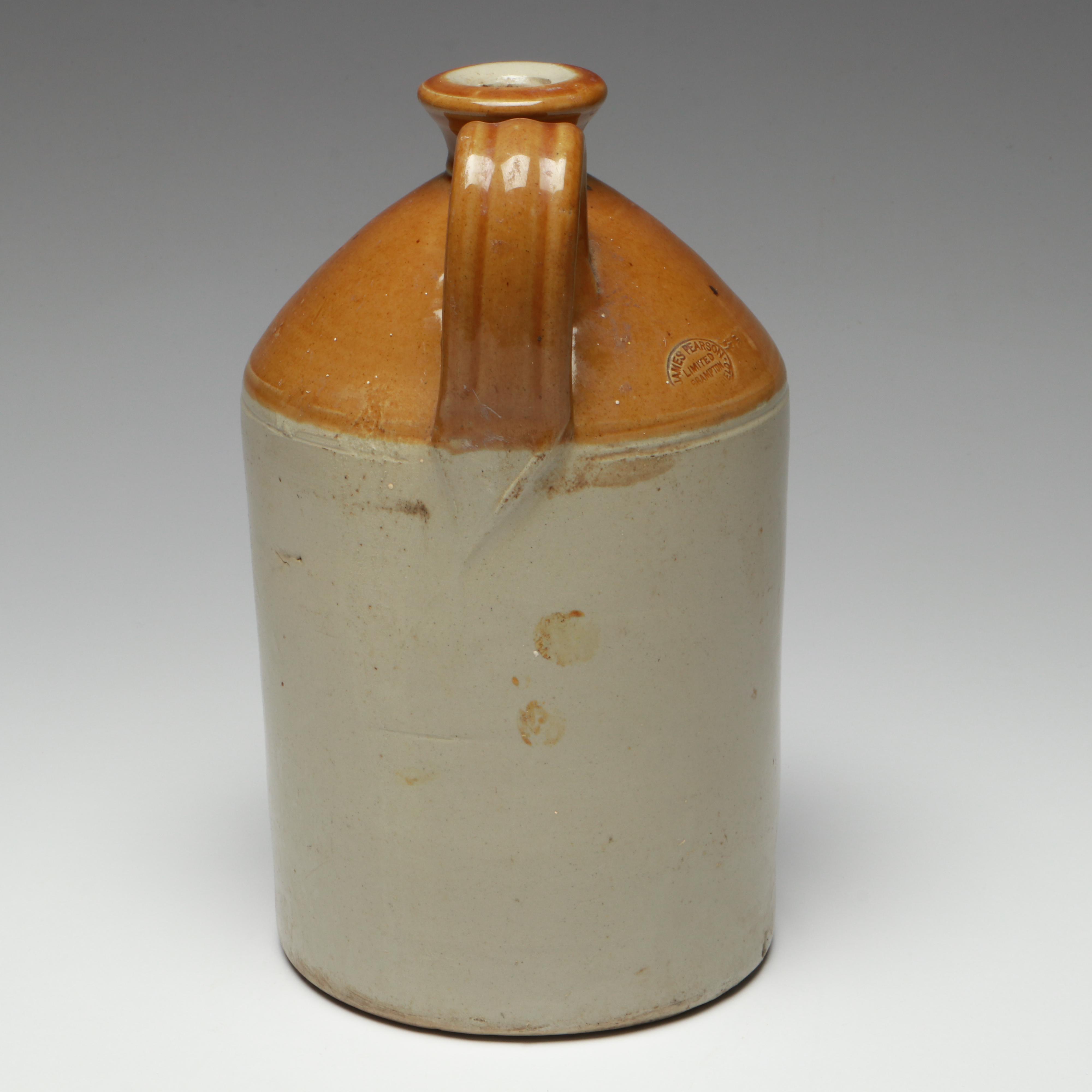 English Drip Glazed Stoneware Water Flagon, Early 20th Century