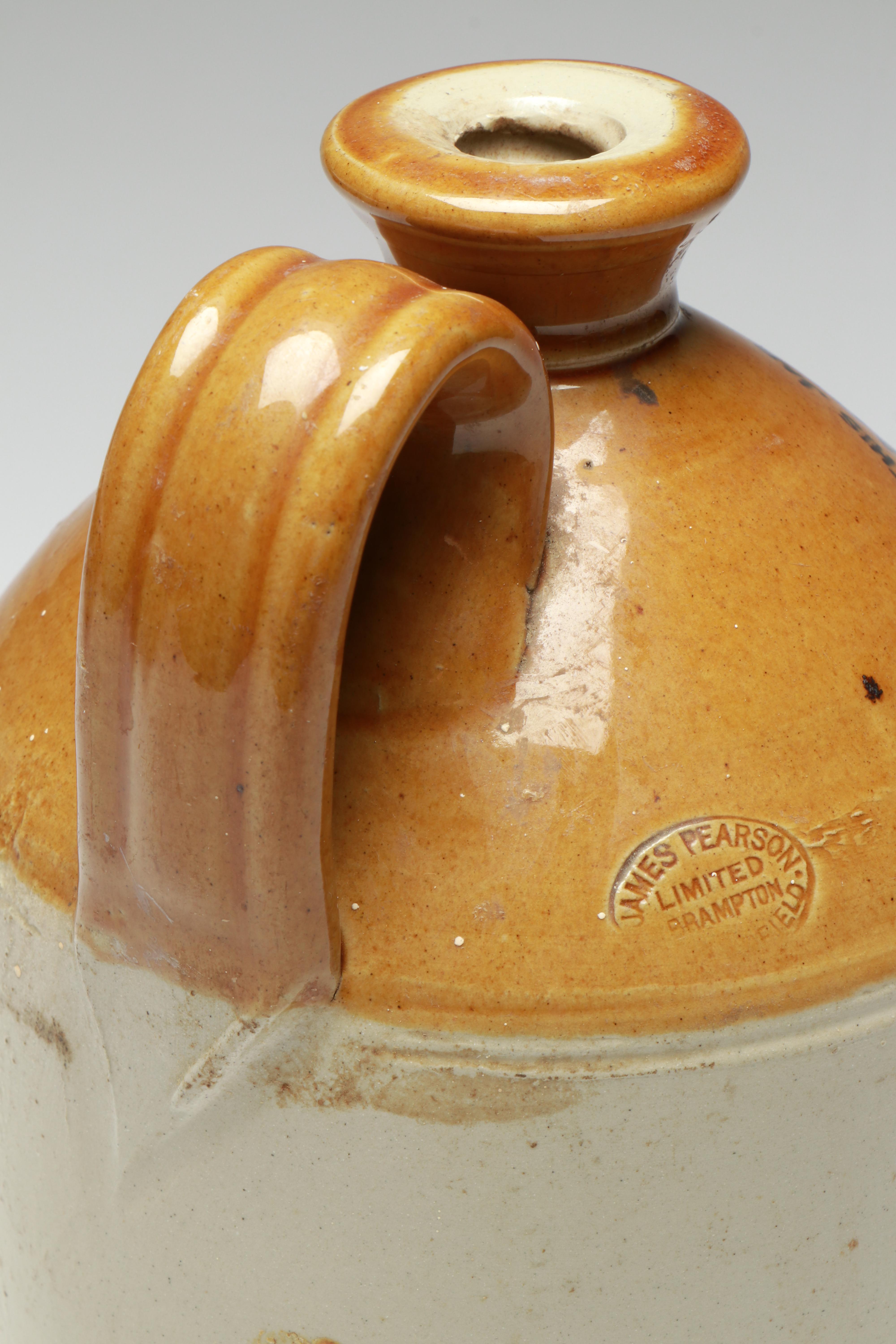 English Drip Glazed Stoneware Water Flagon, Early 20th Century